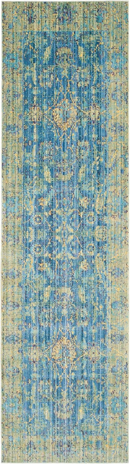 SAFAVIEH Valencia Collection Runner Rug - 2'3" x 10', Blue & Multi, Boho Chic Distressed Design, Non-Shedding & Easy Care, Ideal for High Traffic Areas in Living Room, Bedroom (VAL123M)