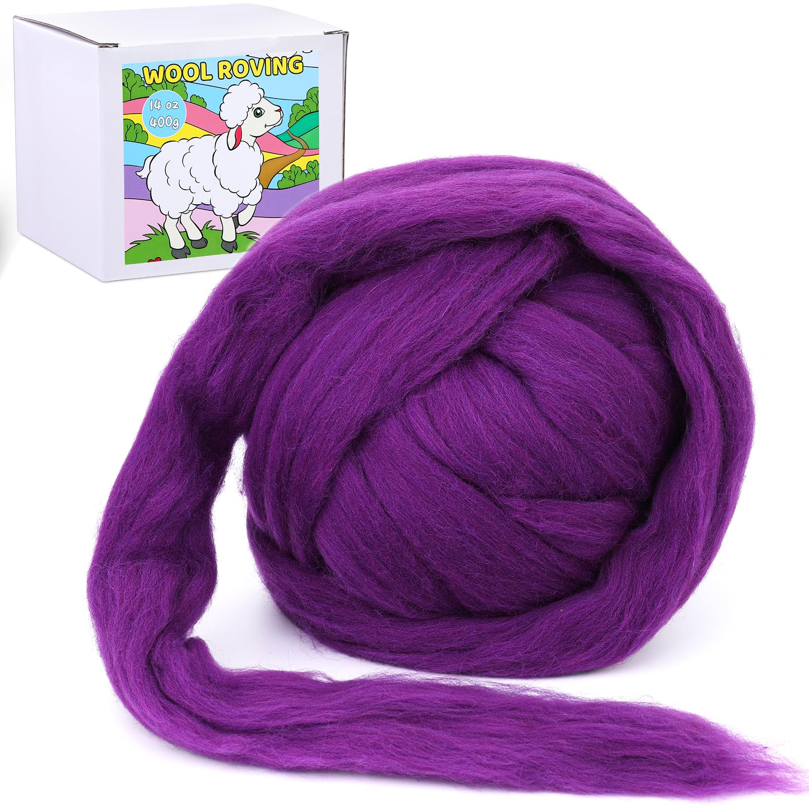 QMNNMA Wool Roving 0.88 lb (14.1 Ounces), Dark Purple Natural Felting Wool