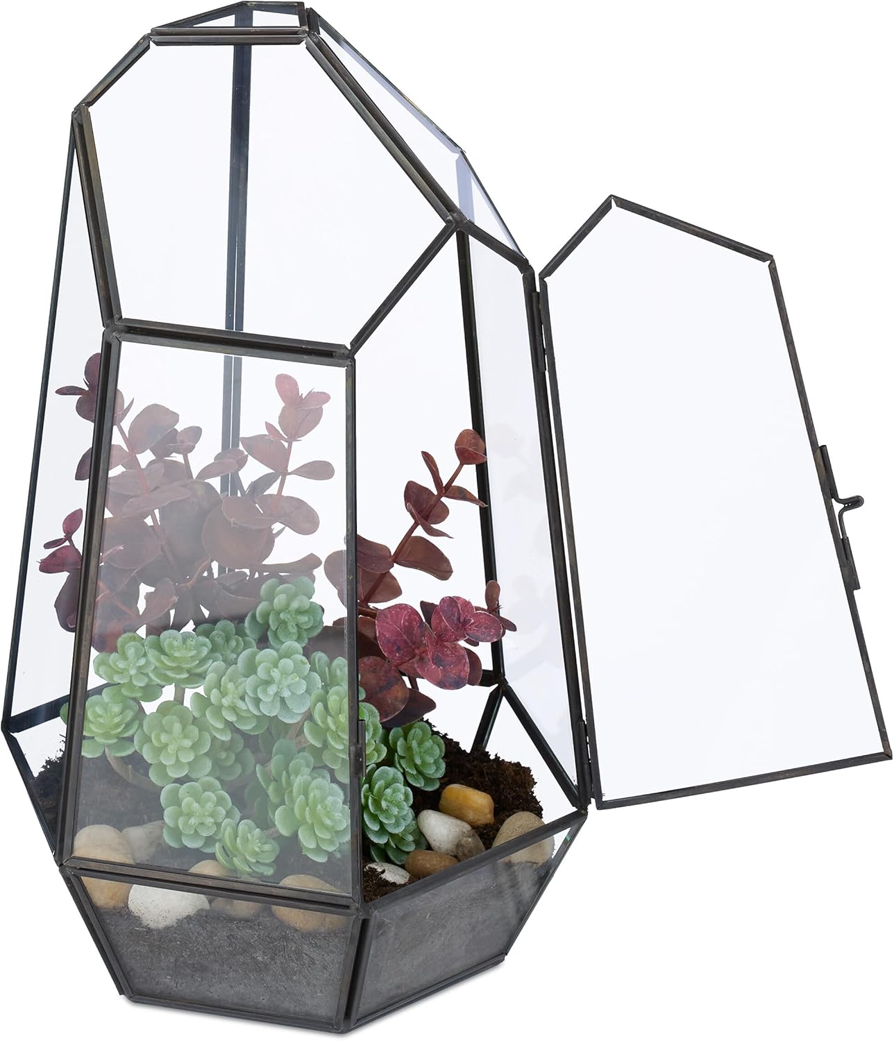 Relaxdays Pflanzenterrarium, Glas & Kupfer, 26 x 18 x 15 cm, Glaskasten, Kakteen & Moos, geometrisch, Fensterbank, schwarz Relaxdays Pflanzenterrarium, Glas & Kupfer, 26 x 18 x 15 cm, Glaskasten, Kakteen & Moos, geometrisch, Fensterbank, schwarz