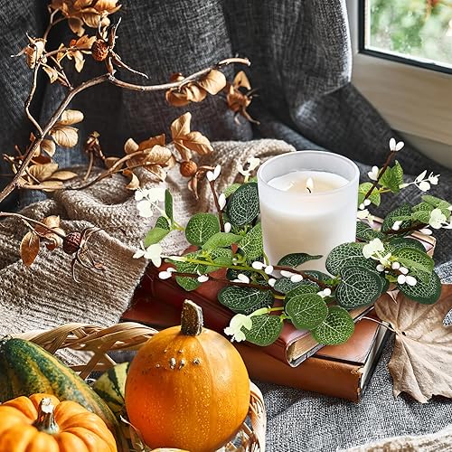 Miniatura 6 de 2 anillos de vela de Pascua, anillos de vela de boda, coronas de eucalipto artificiales, coronas de hojas de flores, corona de Pascua para puerta