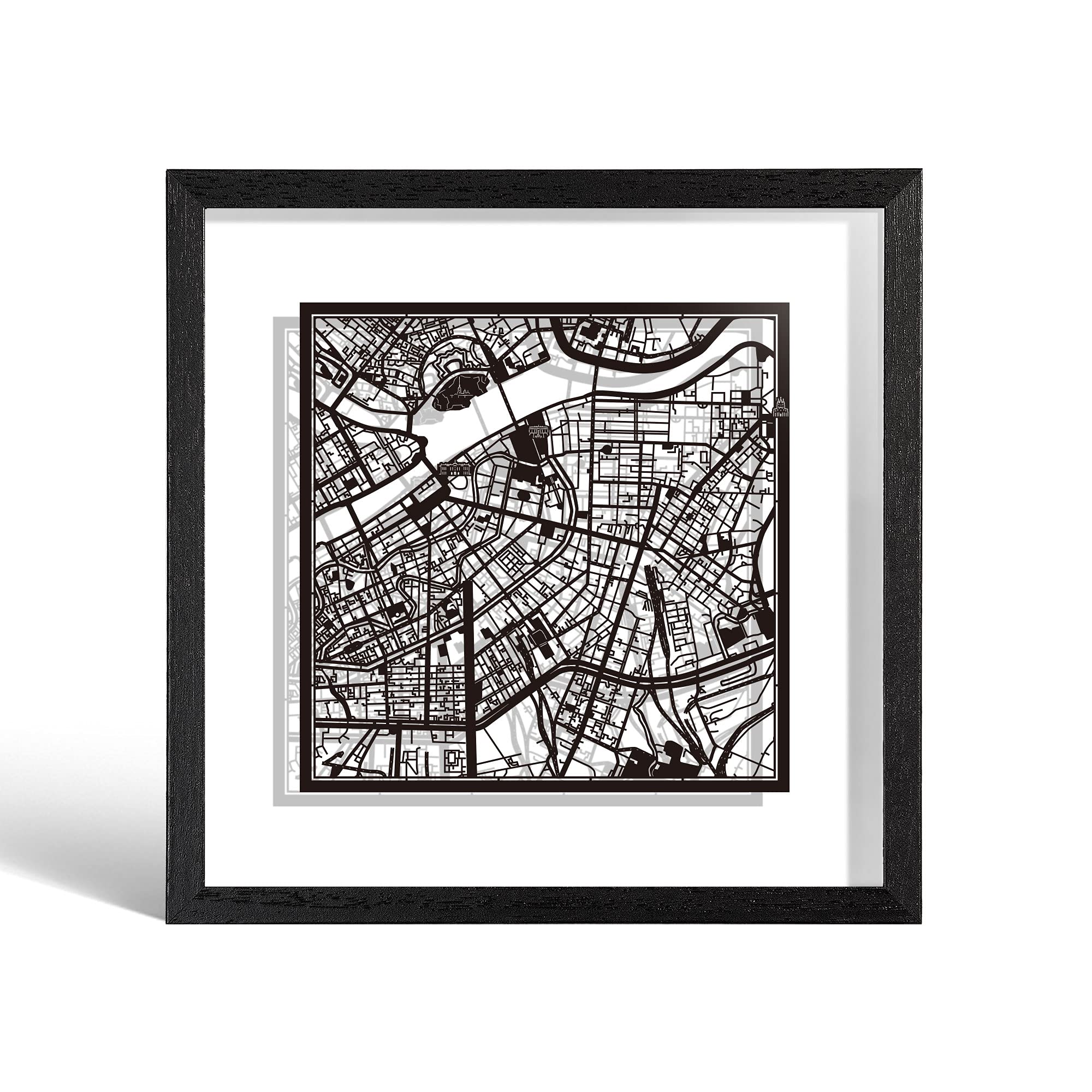 O3 DESIGN STUDIO Saint Petersburg Paper Cut Map framed, Black map, Black frame, 23x23 cm, Gift Boxed, 2 background color, self-changing, Paper Art — image 1