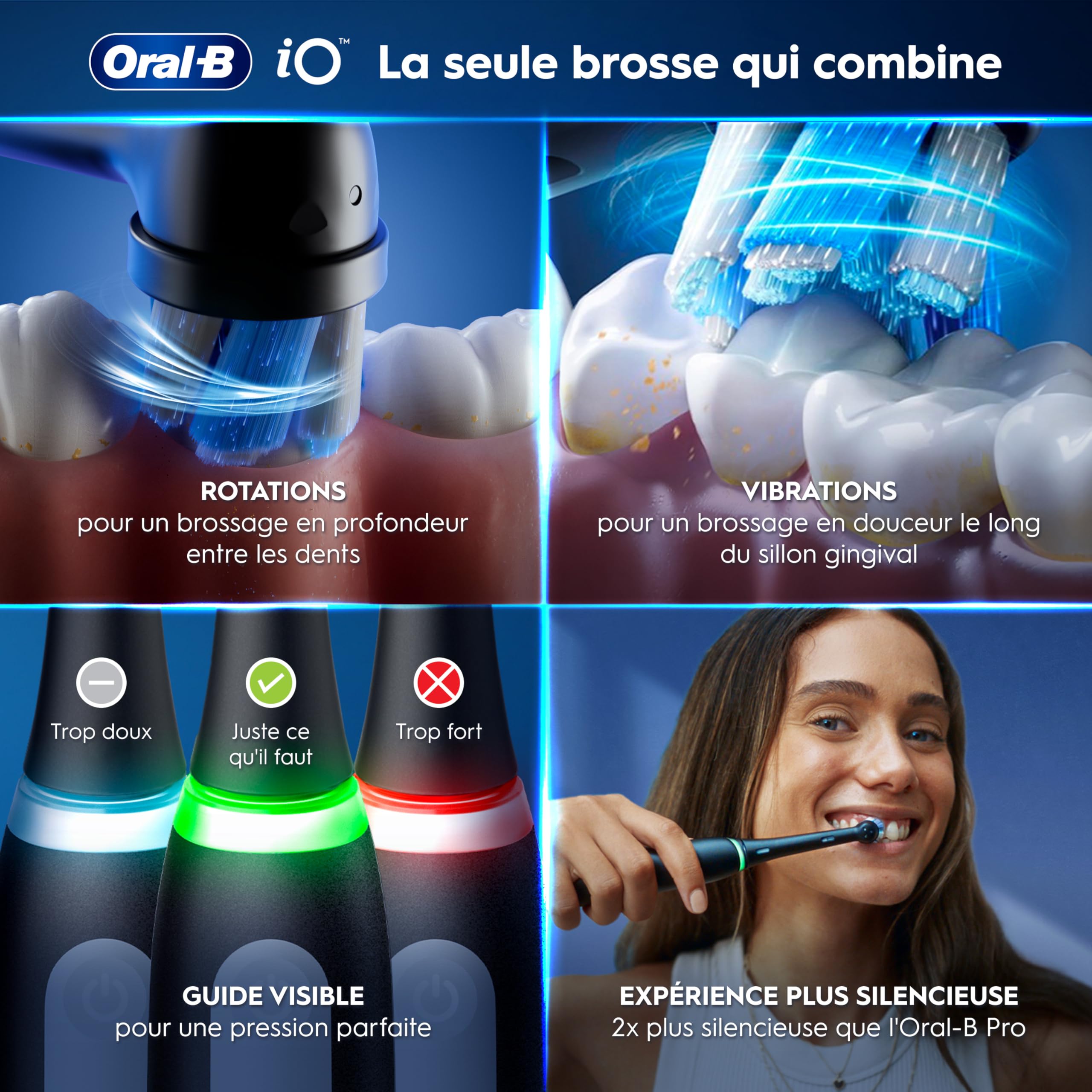 Oral-B Brosses à Dents Electriques iO 3 Duo, 4 Brossettes de Rechange, Noire et Rose - 3 Modes de Brossage dont Douceur et Blancheur, Capteur de Pression sur les Gencives, Batterie Rechargeable, Etui - 4