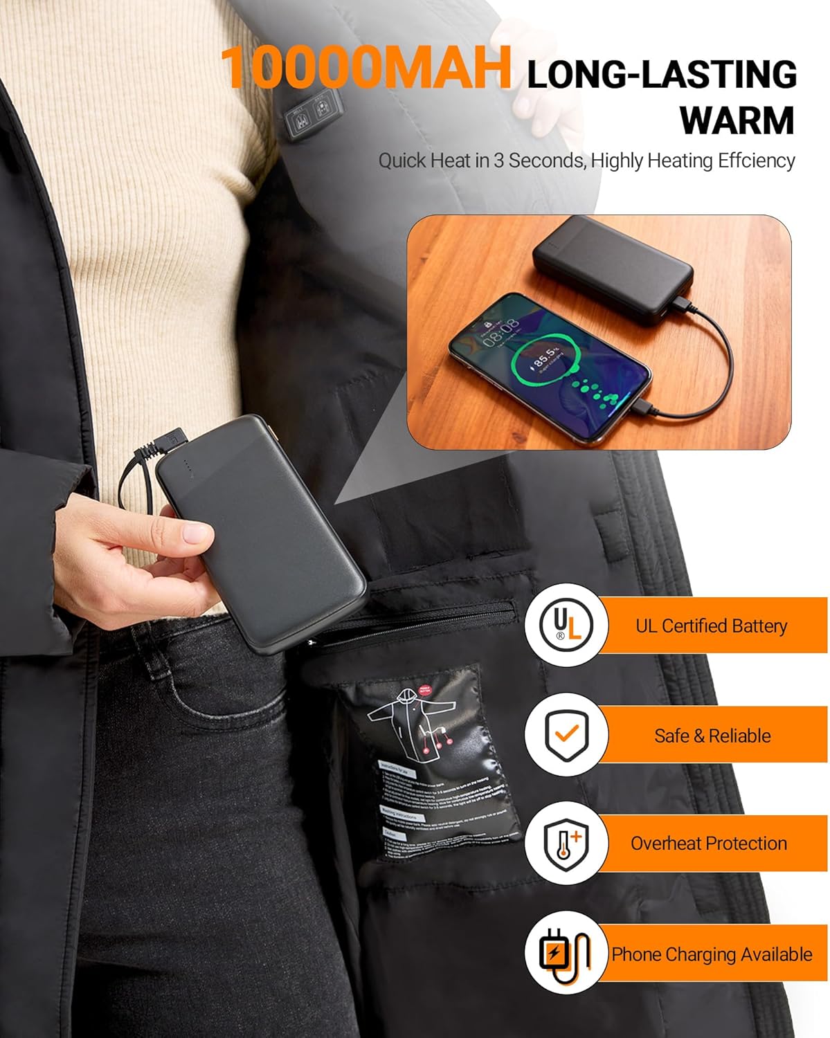 Heated Jackets for Women, Womens Heated Jacket with 10000mAh Battery Pack, 8 Heat Zones, Winter Coats for Women - Image 5
