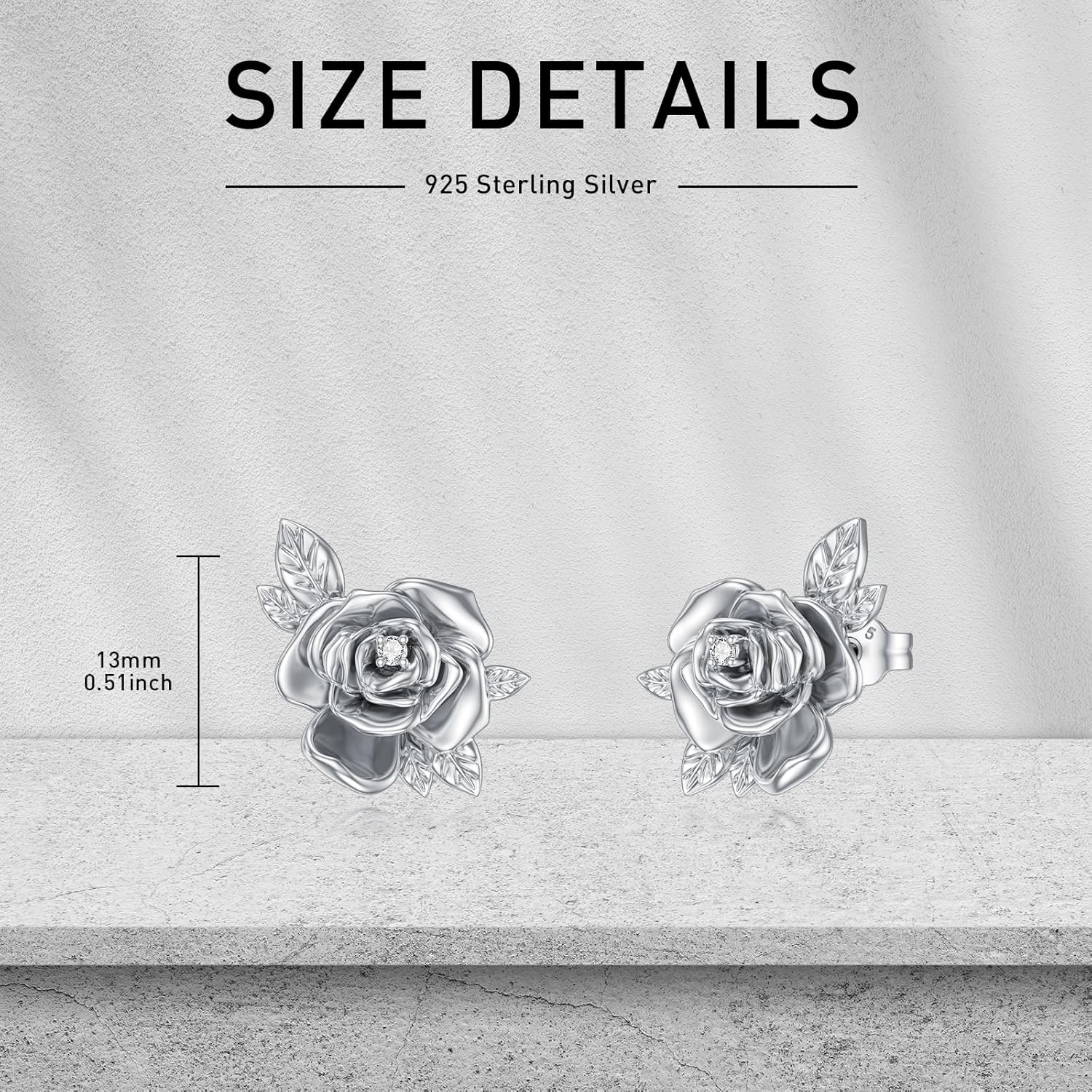 Diamond Rose Stud Earrings for Women 925 Sterling Silver Rose Earrings with Lab Grown Diamond Jewelry Gifts for Mom Wife Girlfriend Daughter Sister Friend - Image 5