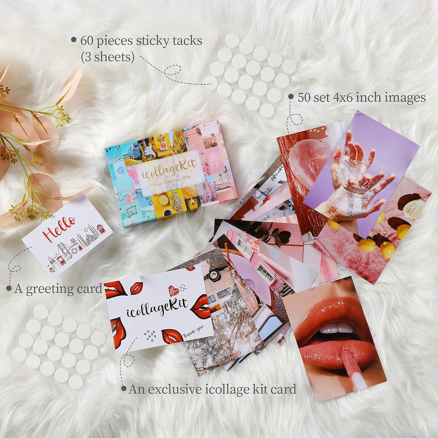 ONE WALL Photo Collage Kit for Wall Aesthetic Room Decor, Pink Aesthetic Pictures for Wall Collage, 4x6 inch Photo Prints VSCO Poster for Bedroom, Wall Art Print Dorm Wall Decor for Teen Girls