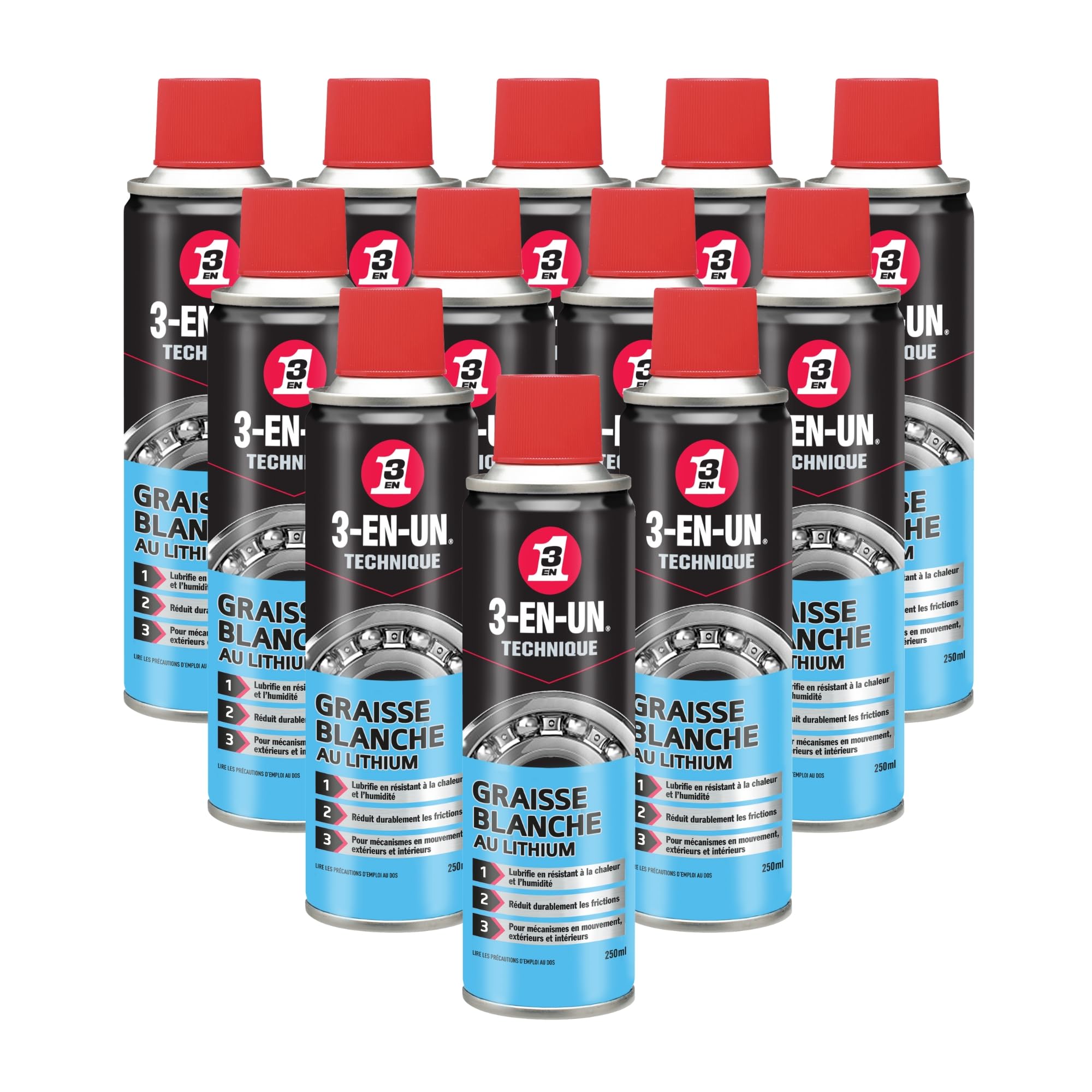 3-EN-UN Graisse Blanche au Lithium Technique 250 ml, Bleu, Paquet de 12