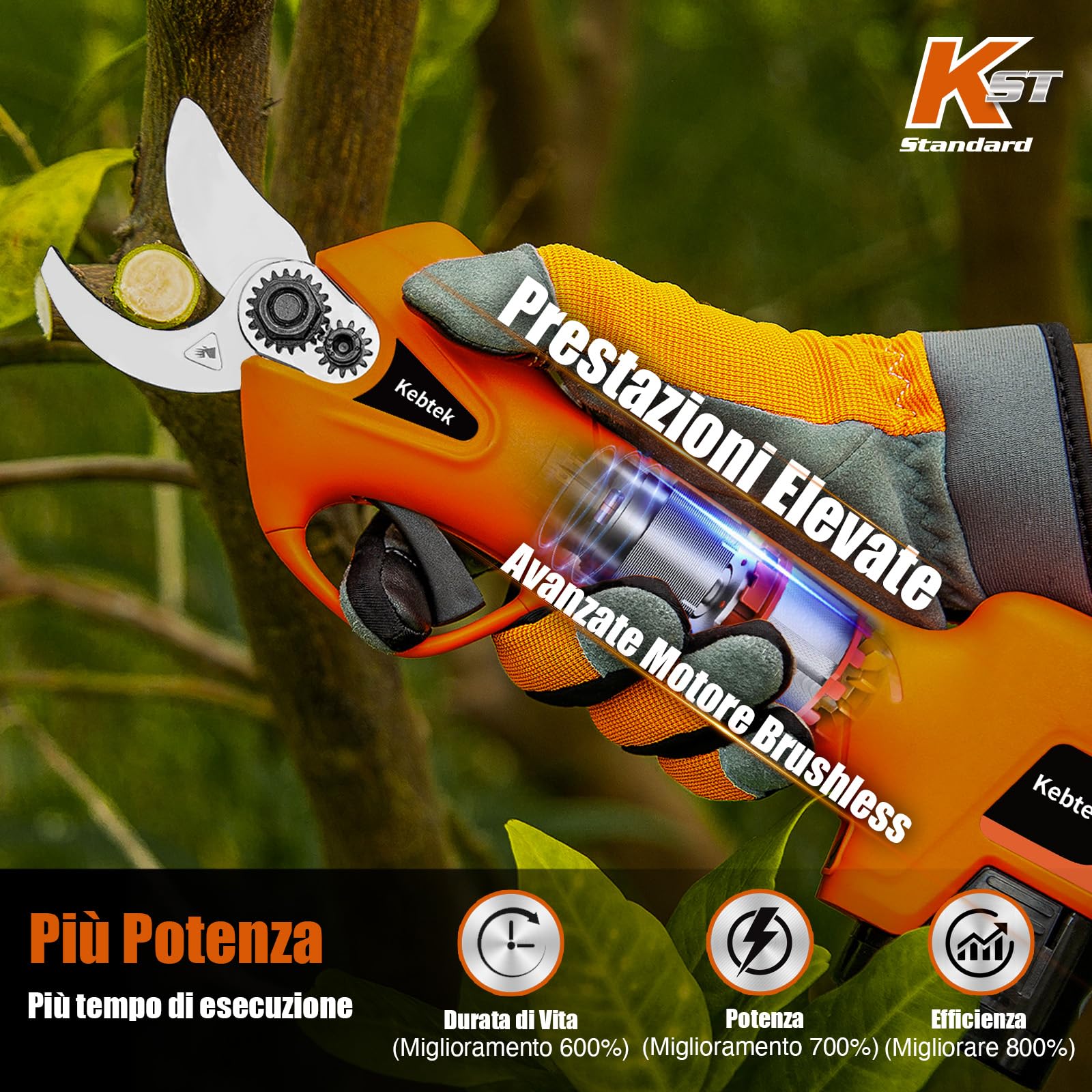 Kebtek Forbici Potatura a Batteria 25mm, Cesoie a Batteria per Potatura 2x2Ah Motore Brushless Potatore Senza Fili per Giardinaggio, Alberi da Frutto, Vigneto (YDN-B007) | Cesoie a Batteria per Potatura 2x2Ah Motore Brushless Potatore Senza Fili per Giard