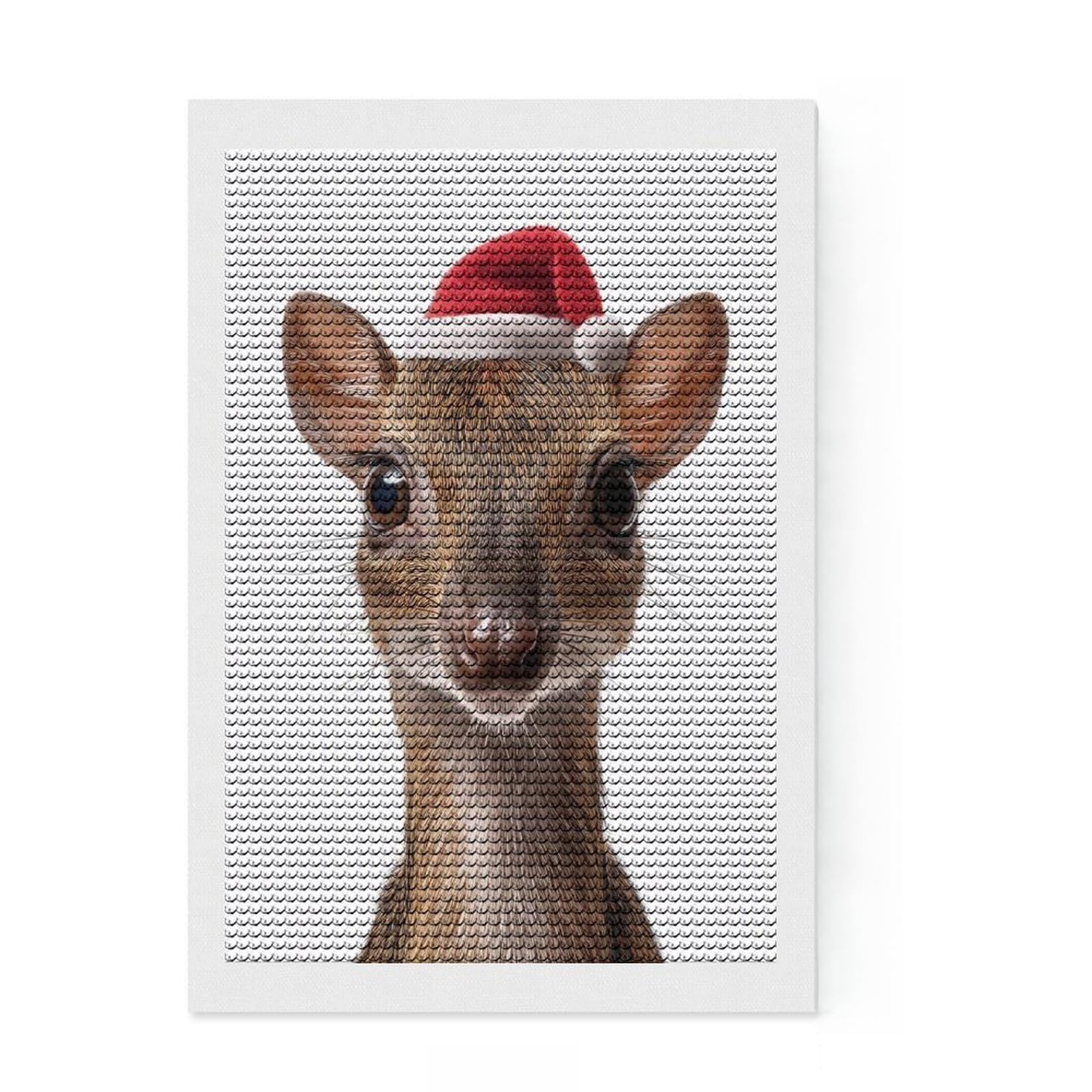 Junmoney Cute Chevrotain with Santa Hat Full Drill Diamond Painting Kit 8"x12", for Women, Complete Accessories, Thoughtful Handmade Gift, Farmhouse Decor