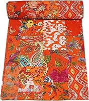 Vista 24 de Marubhumi Colcha Kantha tradicional india de algodón puro, con estampado de cachemira, multicolor, tamaño individual (60 x 90 pulgadas)