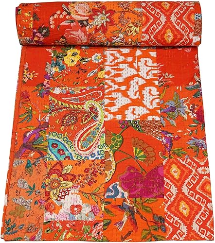 Vista 28 de Marubhumi Edredón tradicional indio de algodón puro, estampado de cachemira, colcha Kantha multicolor (multicolor-22, individual (60 x 90 pulgadas)