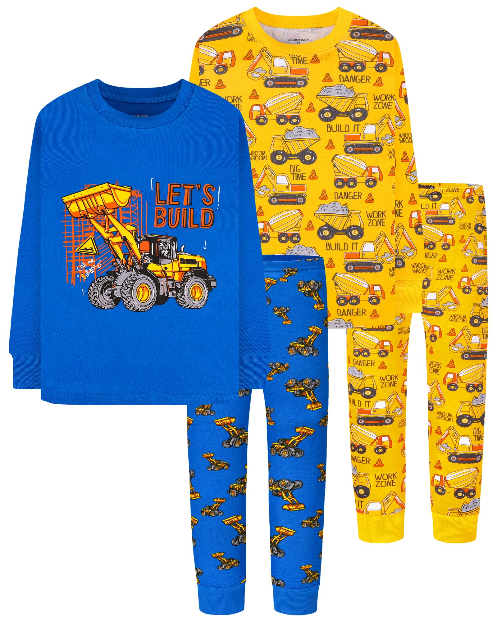 DAUGHTER QUEEN Boys Pajamas 4 Pieces Long Set 100% Cotton Sleepwear Size 18 Months-12 Years