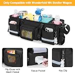 GRAOSO Parent Console Stroller Organizer Compatible with WONDERFOLD W4, with Four Insulated Cup Holders, a Removable Cooler Bag, Special Board Design Make It Not Easy Collapse and Tilting, Black