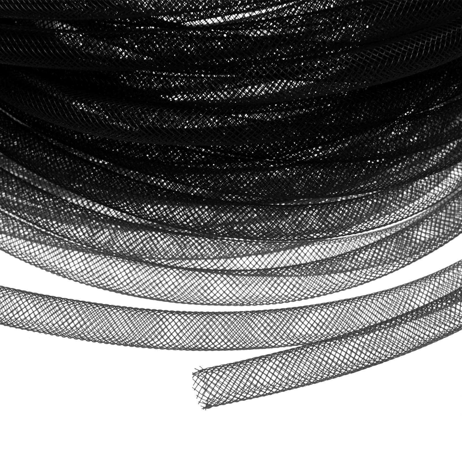 M METERXITY Mesh Tube Ribbon 25 Yards, 8mm Elastic Fabric Ribbons Mesh Tubing for Crafts/Gift Wrapping/Flower Bouquets/Wedding/Birthday/Holiday/Wreaths Christmas/Decoration[Black]