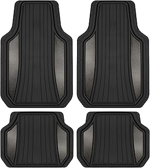 Motor Trend ChromeTech Car Floor Mats Full Set - Durable Rubber Floor Mats for Cars with Two Tone Accent, All Weather Interior Protection for Front and Rear with Non-Slip Backing, Gunmetal Chrome