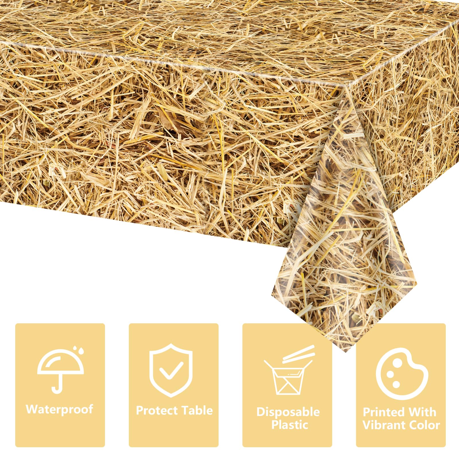 PTECDROTS 4 Pcs Straw Tablecloth Rectangular Straw Table Cover Waterproof Farm Table Cloth Hay Stacks for Farm Party Decorations Cowboy Western Theme Party Supplies - Image 3