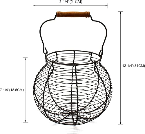 Miniatura 10 de CVHOMEDECO. Antique Wire Egg Basket with Handle Primitives Vintage Gathering Basket. Black (7-34"Dia. X 5"H Black)