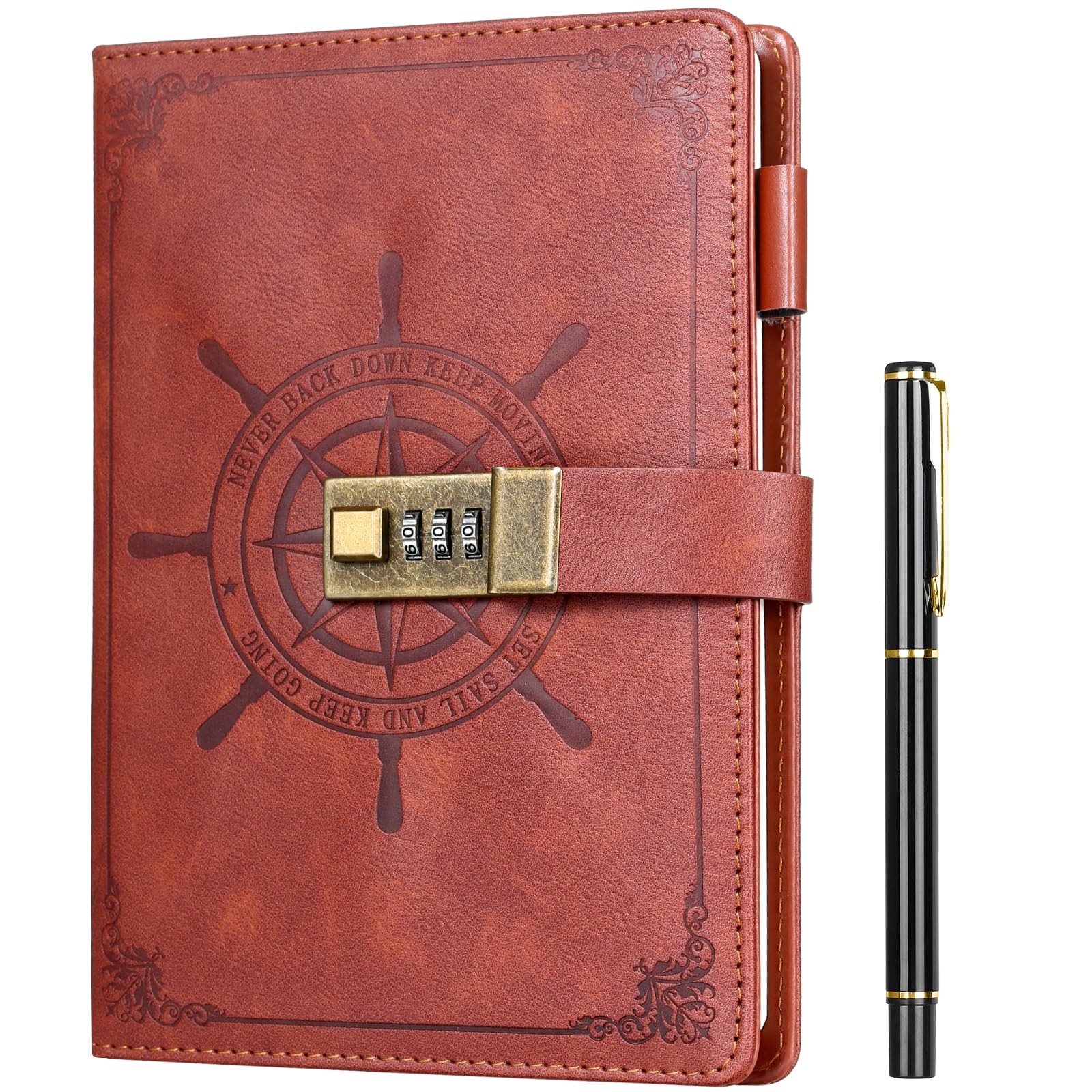 Kesote Leather Diary with Lock A5 Journal With Lock Secret Diary for Personal Daily Arrangement Journaling Work Record Back to School Supplies—212 Pages (Brown)