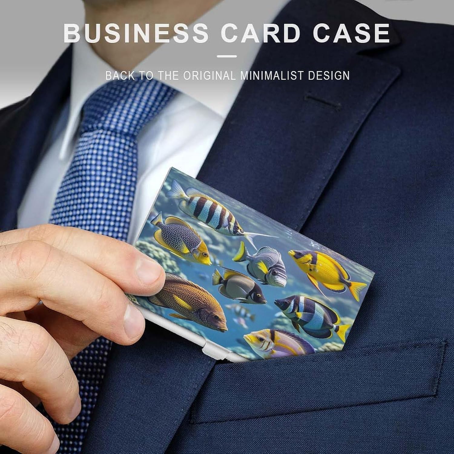 Different Fish Business Card Holder for Men Women Professional Stainless Steel Card Case Slim Flip Cover Purse Name Cards Holder Multi Aluminum Business Cards Wallet for Office