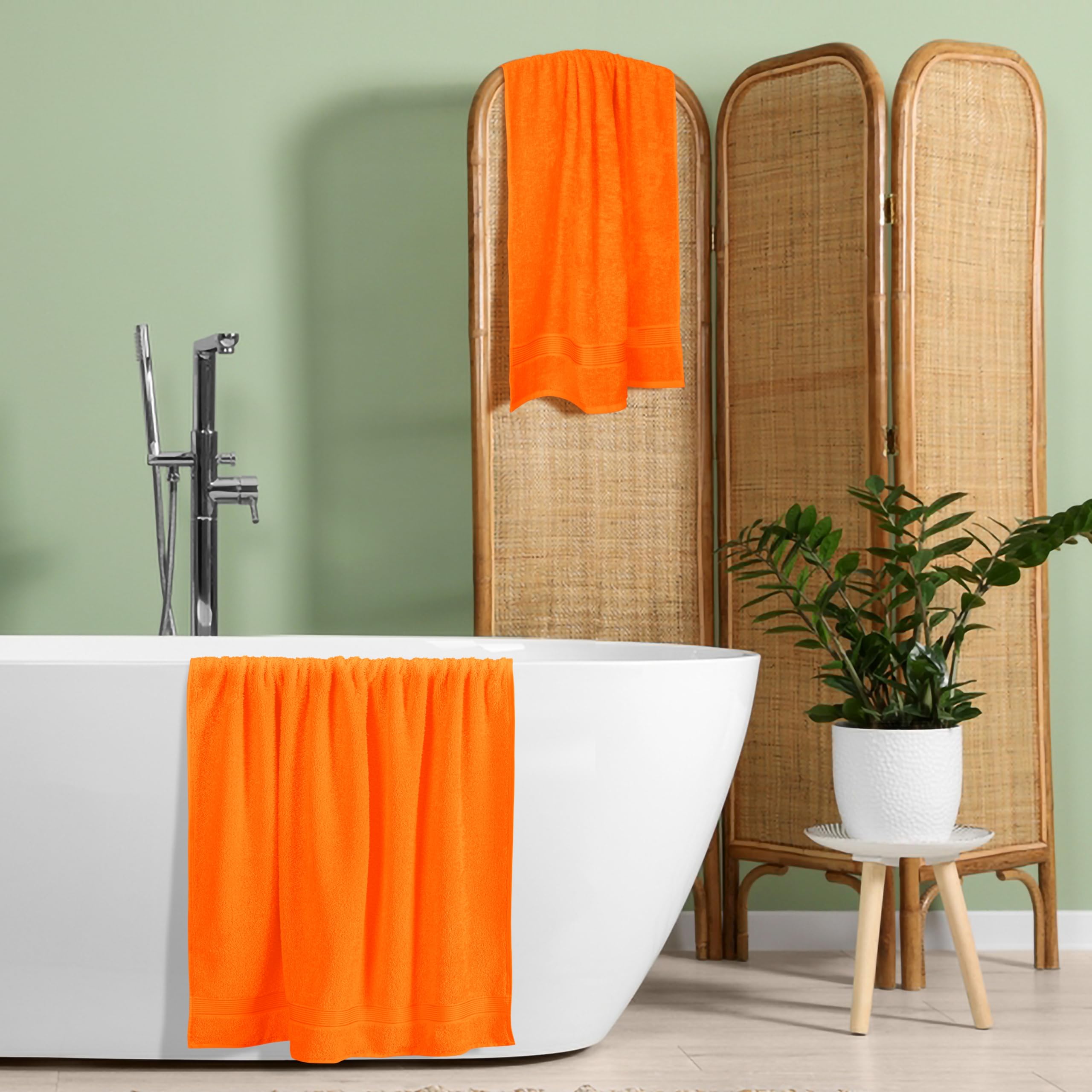 Elvana Home Lot de 2 Serviettes de Bain surdimensionnées en Coton de 71,1 x 139,7 cm – Ultra absorbantes, compactes, à séchage Rapide, légères – Salle de Sport, Voyage, Camp, Piscine – Orange