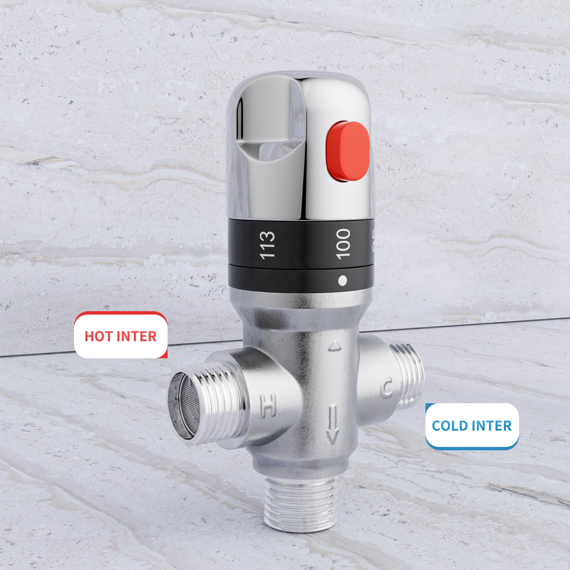 Morado Valvola miscelatrice termostatica con attacco maschio 1/2 NPT, valvola di controllo costante della temperatura dell'acqua, scala Fahrenheit, ottone massiccio, grigio