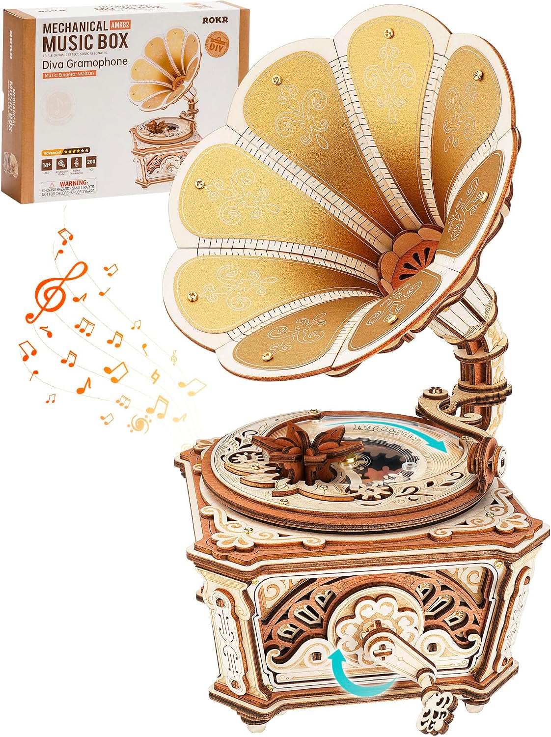 ROKR 3D Wooden Puzzles for Adults, Diva Phonograph Music Box Mechanical Model Kit to Build, Wooden Phonograph Puzzle Vintage Home Decor, DIY Crafts Gifts for Birthday