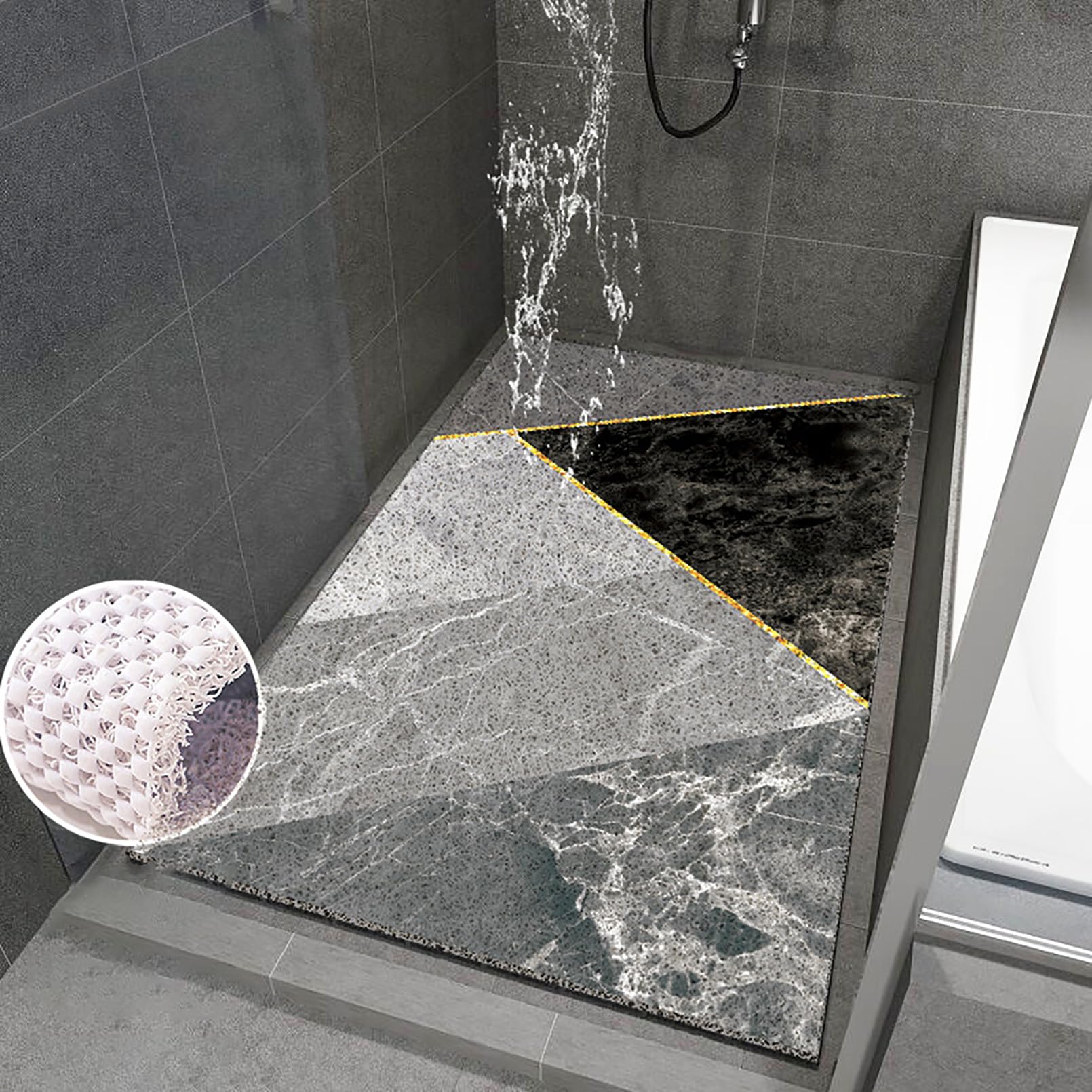 Tappetino da doccia antiscivolo 40 x 60 cm Tappetino da bagno morbido e confortevole con ganci in PVC ad asciugatura rapida ad alta permeabilità all'acqua adatto per zone umide