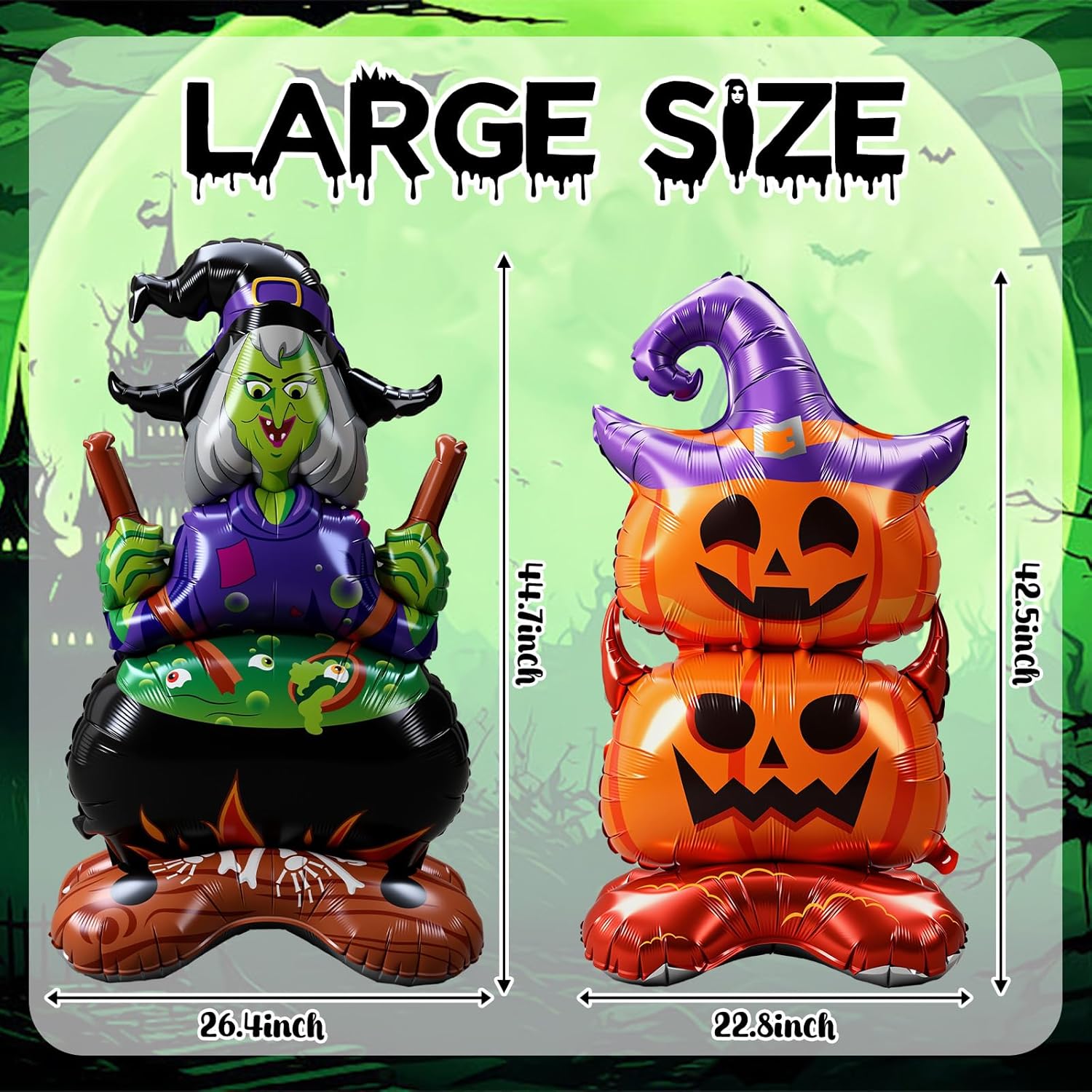 2 Pcs Halloween Pumpkin Witches Balloons Foil Large 45 Inch Inflatable Standing Balloons for Halloween Day of the Dead Themed Party Supplies Birthday Party Decorations - Image 3