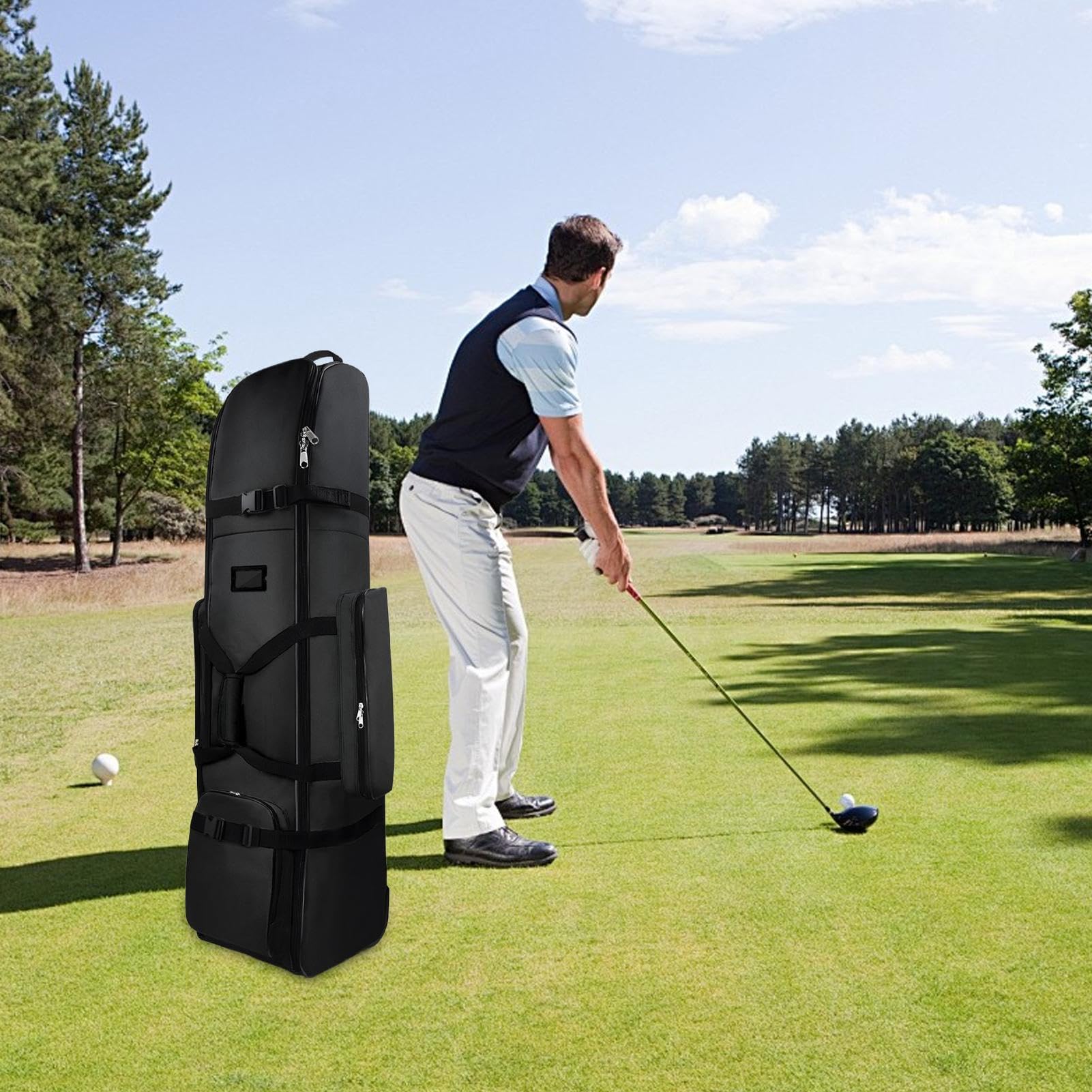 Borse da golf – Borsa da viaggio per aviazione con ruote, pieghevole, impermeabile | Deposito bagagli all'aperto per club di giochi, a mano, accessori per famiglia, amici, colleghi, appassionati di