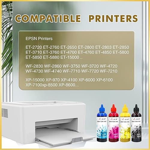 Vista 4 de A-SUB Kit de inicio de sublimación con papel de sublimación de 8.5 x 11 pulgadas y 16.2 fl oz CMYK Kit de tinta de sublimación para transferencia