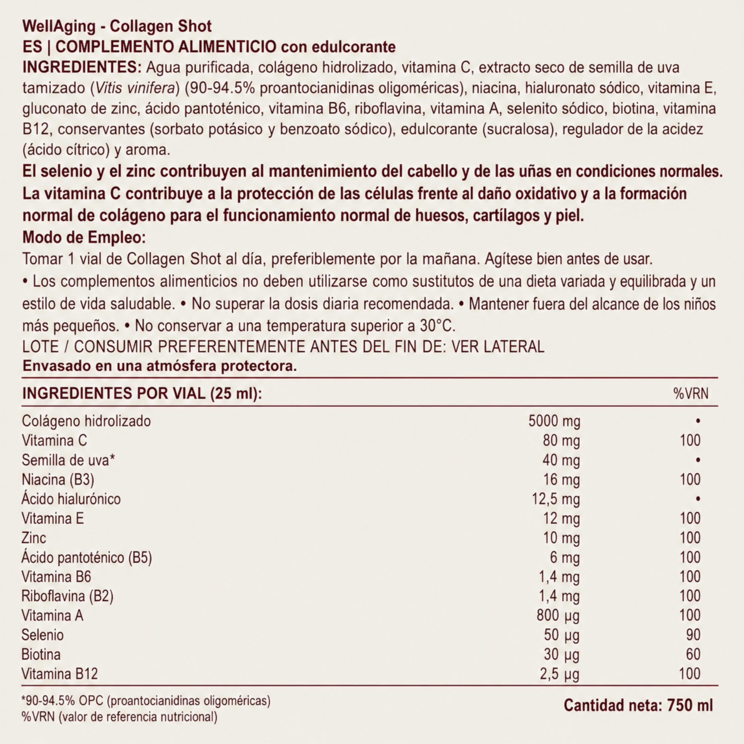 WellAging 30 Viales Colágeno Bovino Hidrolizado Tipo 1 5000 mg con Ácido Hialurónico, Vitamina C, Zinc y Biotina · Colageno Bebible Liquido · Piel, Cabello, Uñas y Articulaciones · Fabricado en España