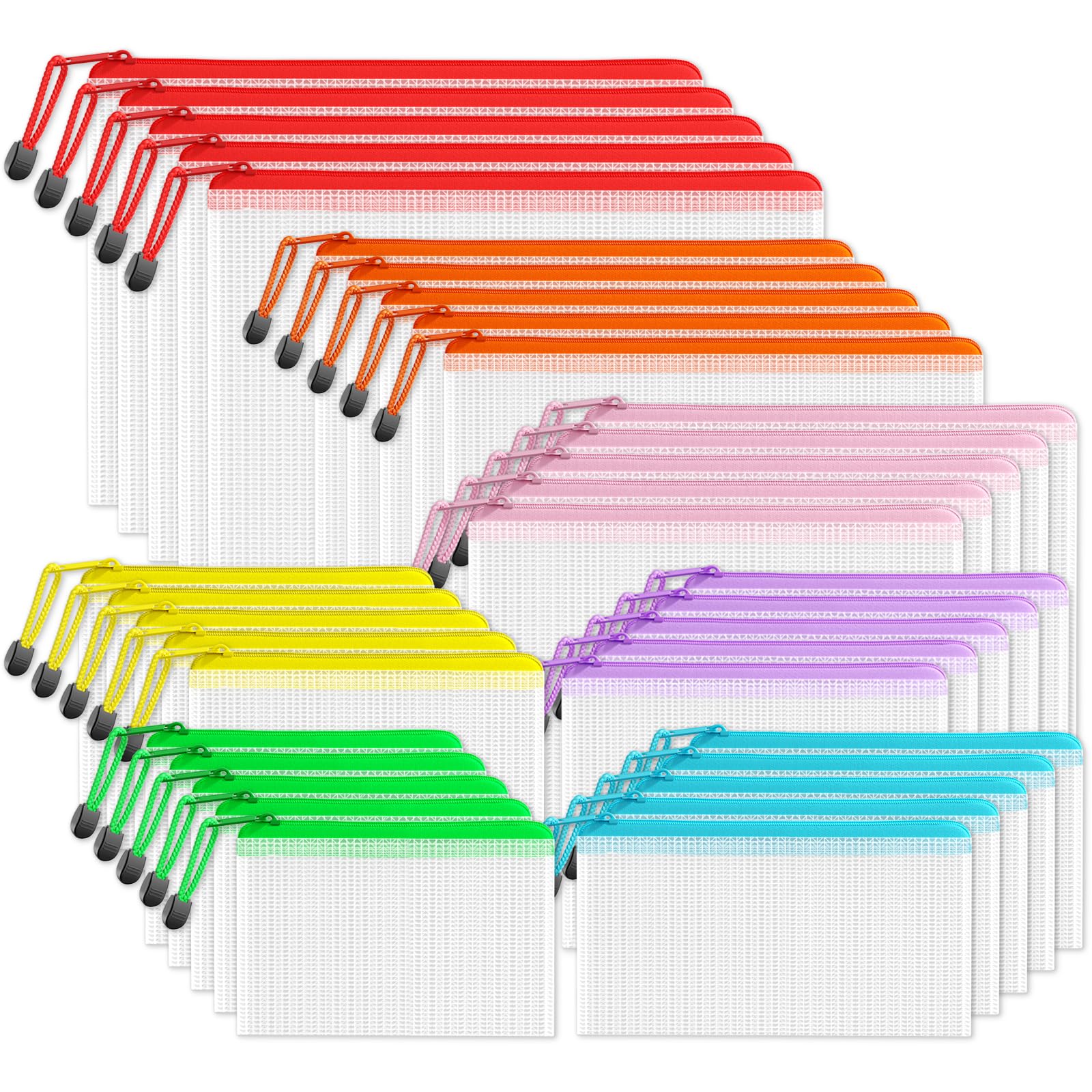 SUNEE Multisize Plastic Zipper Pouches (7 Colors, 35 Packs), Water-Resistant Zip Bag for School Office Supplies, Puzzles & Games Organizing Storage