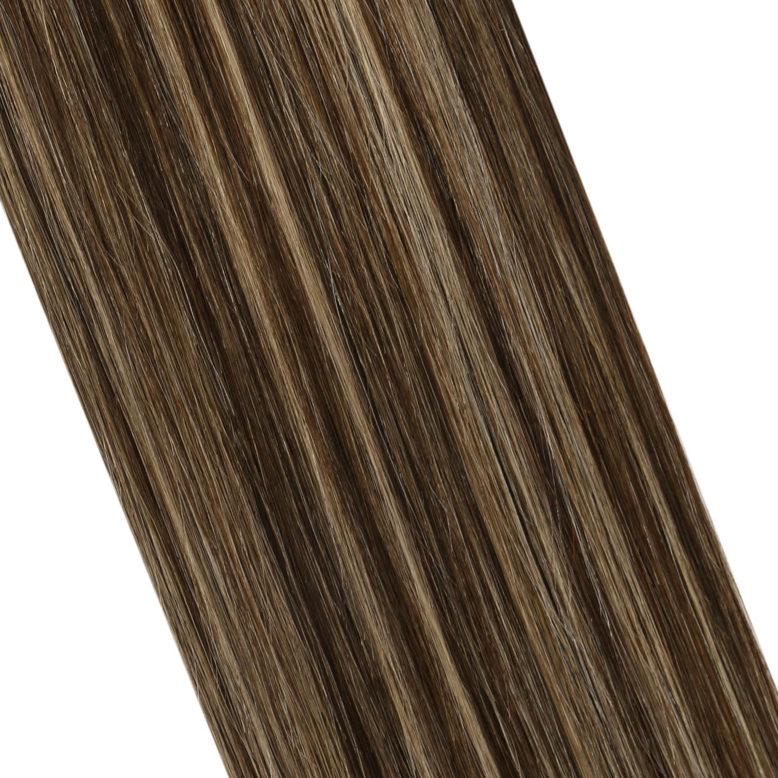Ugeat Dopinki do włosów z prawdziwych włosów, mikro-pierścienie, ciemny brąz, balejaż blond, 50 s, 50 g, 4/27/4