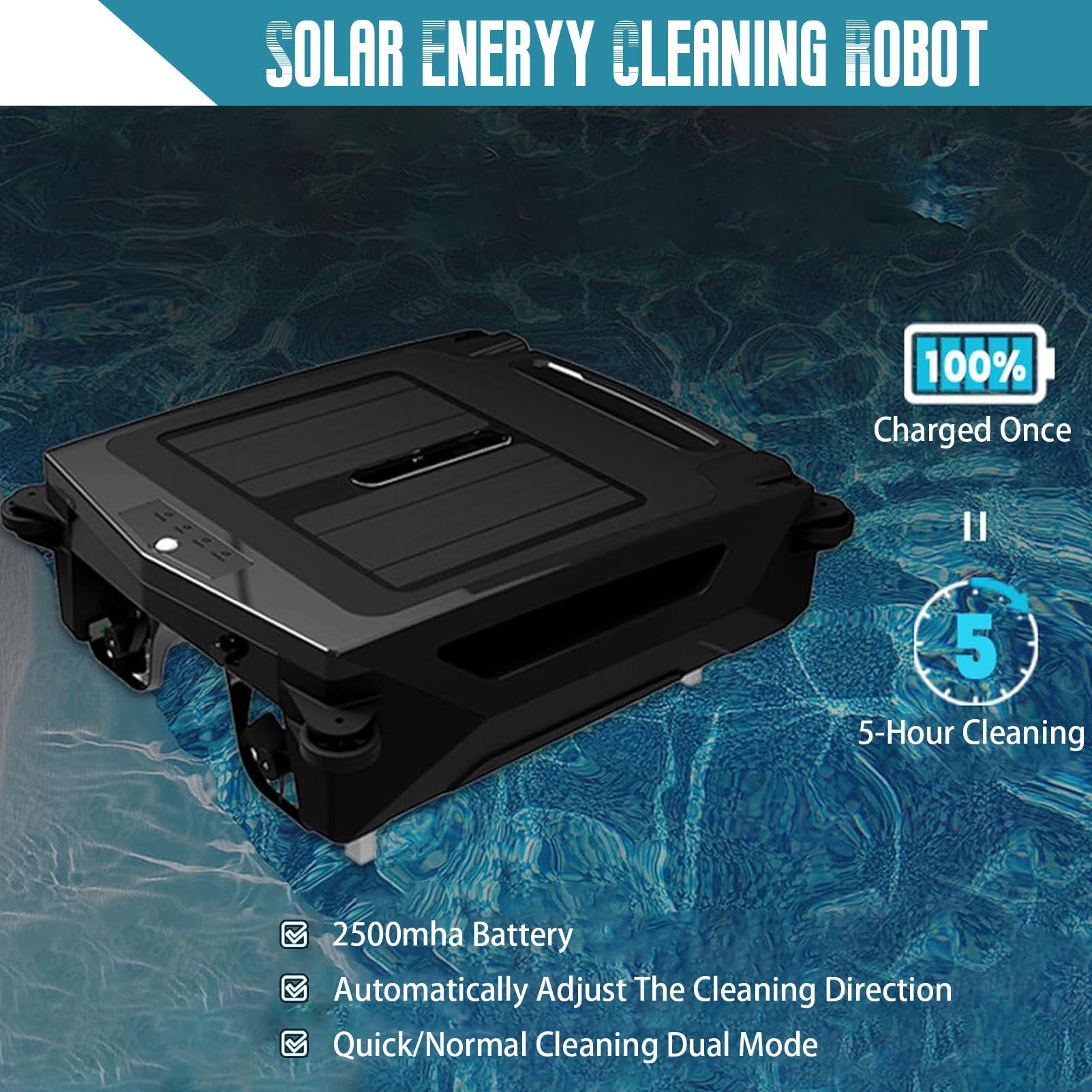 Pulitore robotizzato Solare per Skimmer da Piscina, aspirapolvere Automatico, con Doppia modalità, Funzione di evitamento Automatico degli Ostacoli e di Fuga, per la Pulizia delle Piscine.