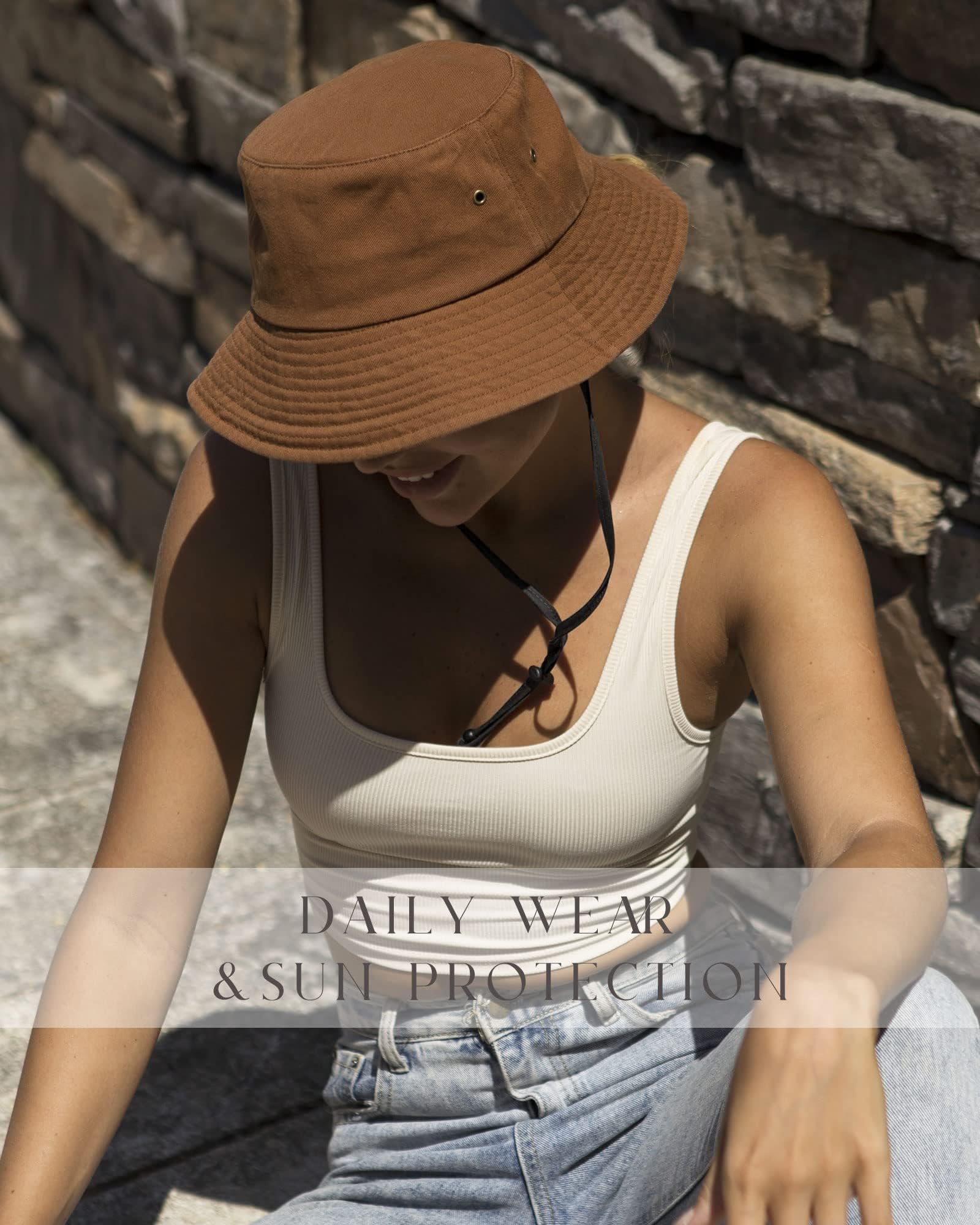 FURTALK Unisex 100% bawełna Bucket Hat Regulowany Kapelusz Słońca dla mężczyzn i kobiet, Brązowy, M