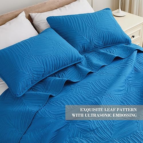 Miniatura 3 de Exclusivo Mezcla Juego de ropa de cama tamaño individual, edredón ligero azul real tamaño individual para todas las estaciones, colcha de microfibra