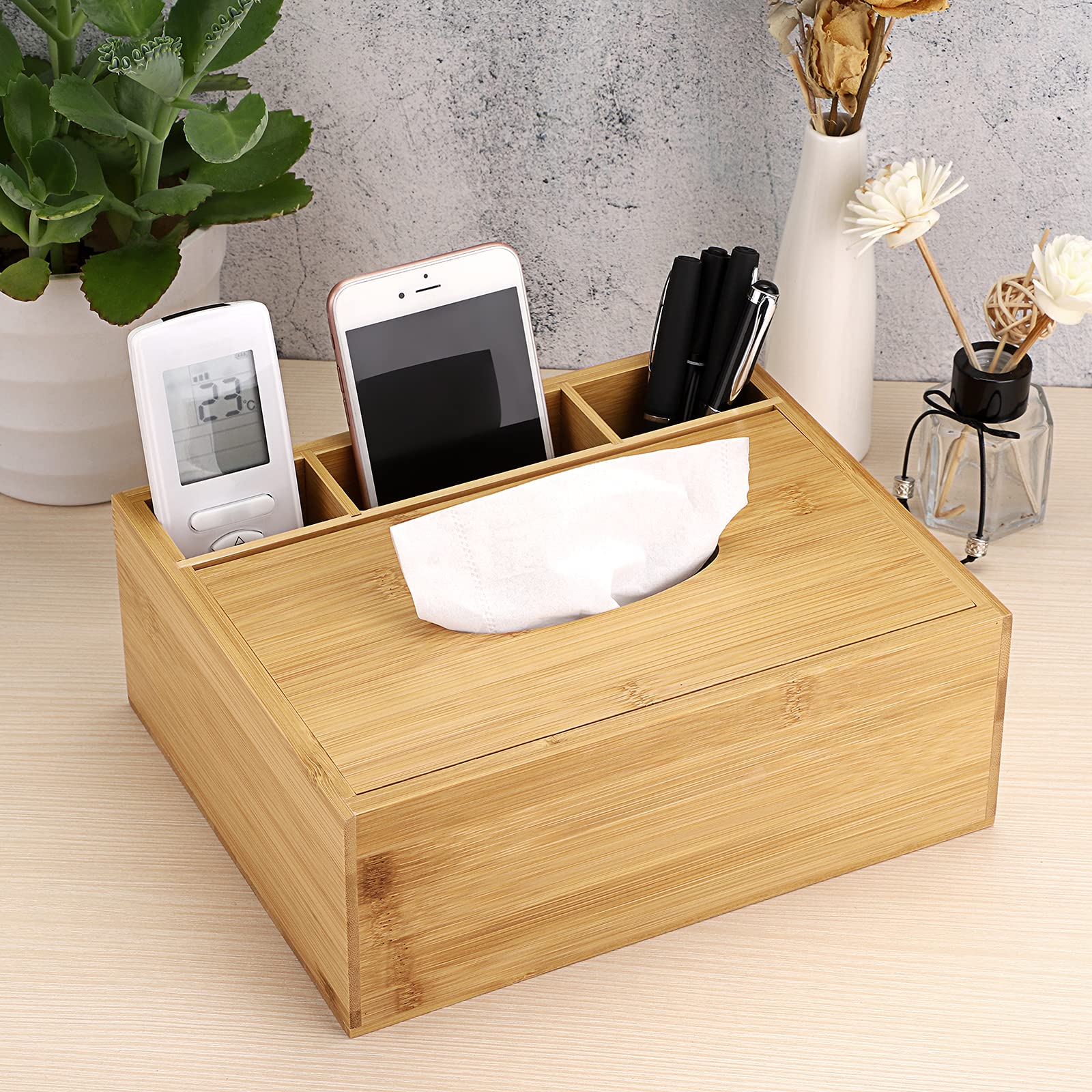 Boîte à Mouchoirs En Bois Multifonction - Rangement Télécommande, Téléphone, Papeterie - Dimensions 23,8 X 17,5 X 10,2 Cm - 10
