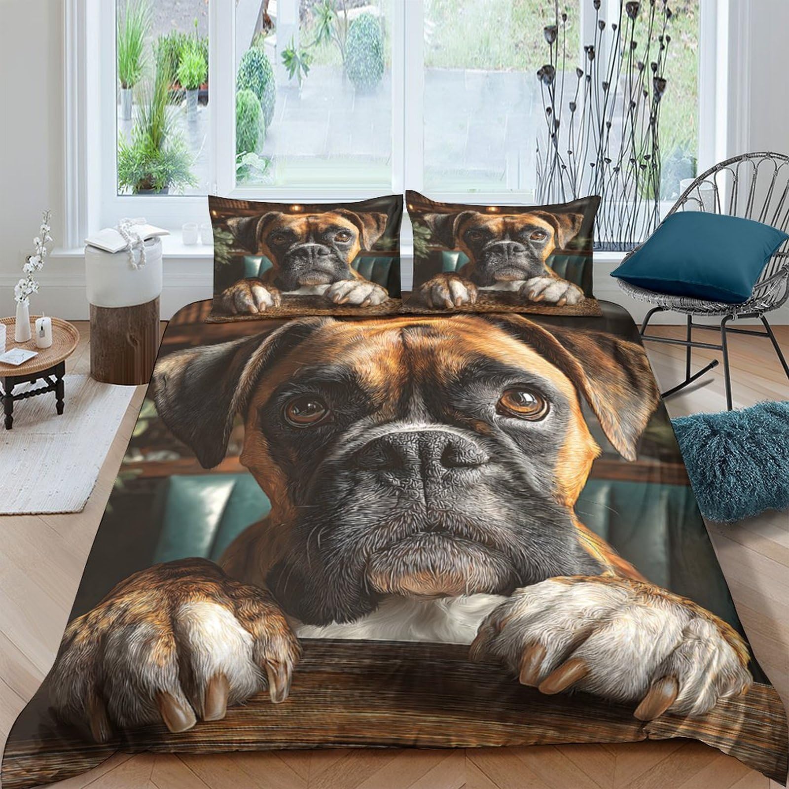 Ctjqhvkz Style-8 3D Printed Boxer Dog Fitted Sheet Microfiber Soft Brown Pet Face Bed Cover For Bedroom Dorm Mattress Protection Decor Single（135X200cm）