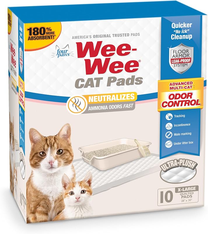 Tapete absorvente descartável para caixa de areia de gatos Four Paws, sem fragrância, 10 unidades