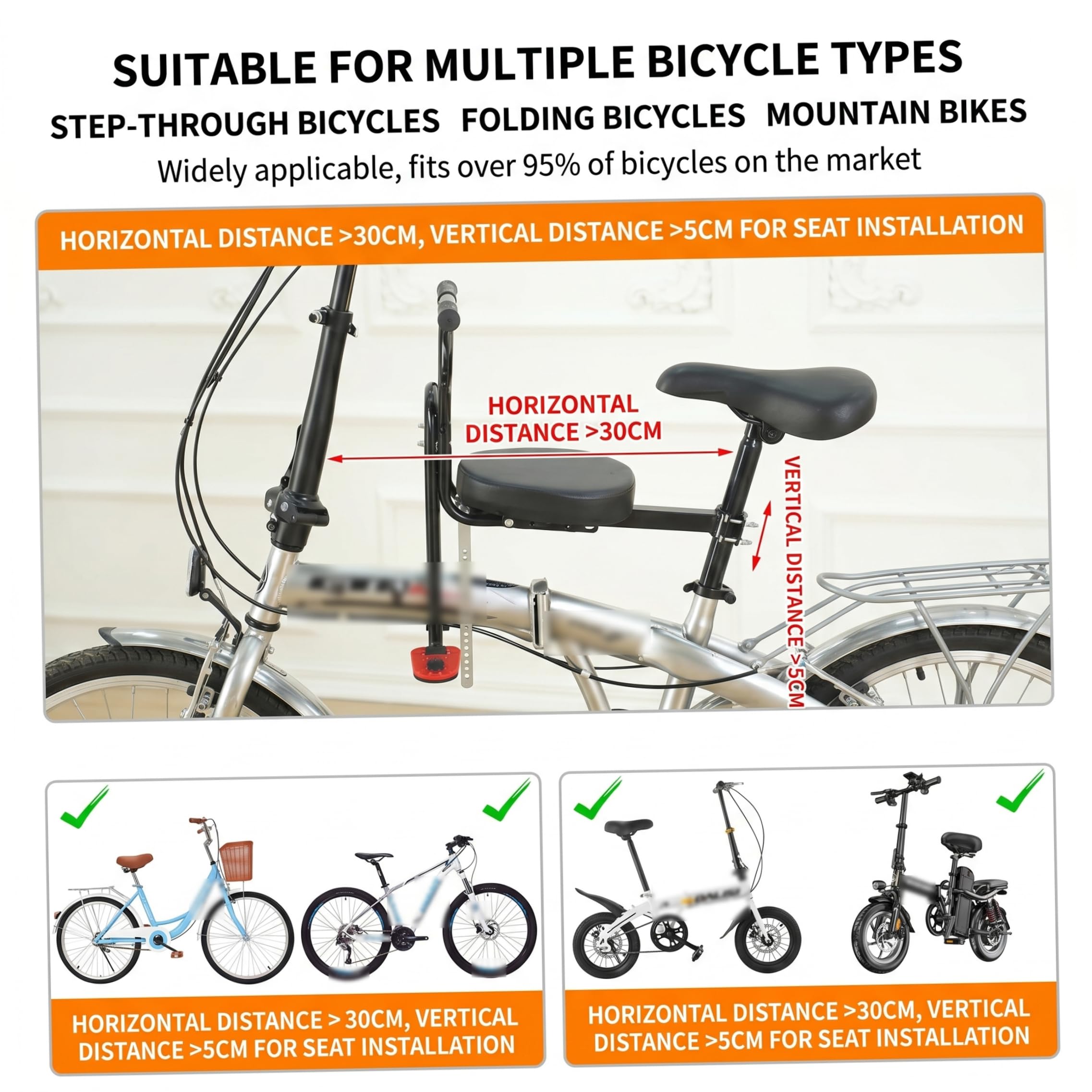 Siège vélo Enfant en Acier, Fixation Deux Points, avec pédales réglables et barrière de sécurité -