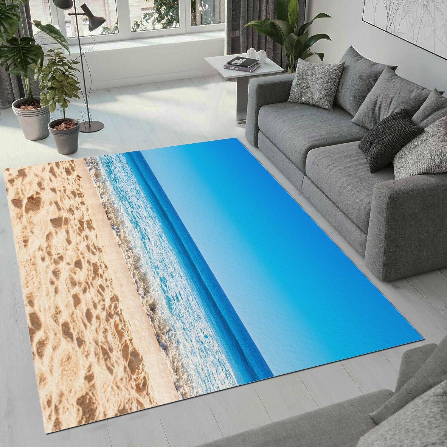 Tapis Océan 100x150 cm poil ras lavable et antidérapant pour le salon