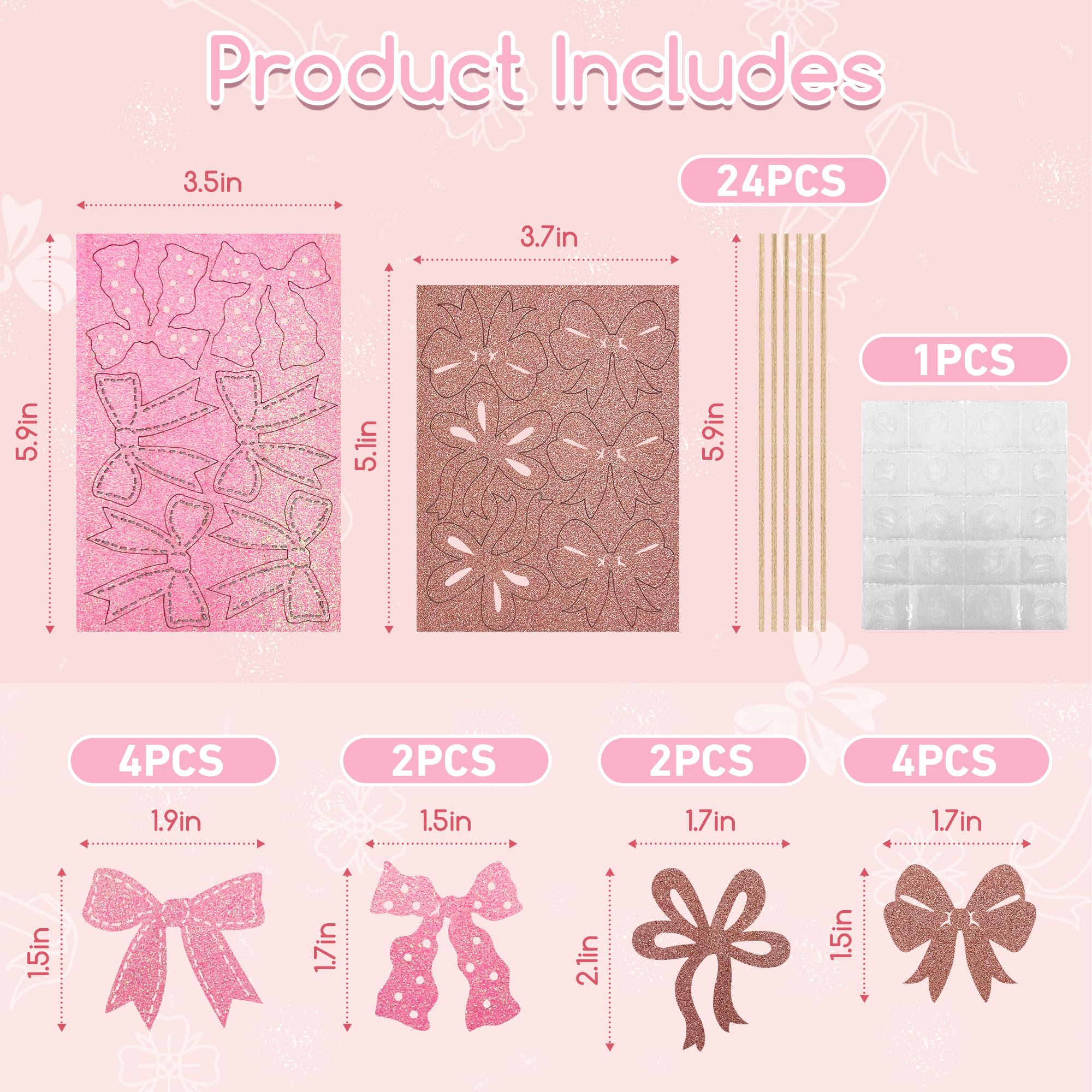 Firleayo 24Pcs Pink Bow Cupcake Toppers Bowknot Cupcake Toppers Coquette Bow Cake Picks Glitter Bowknot Themed Cake Decorations for Girl Birthday Wedding Bachelorette Party