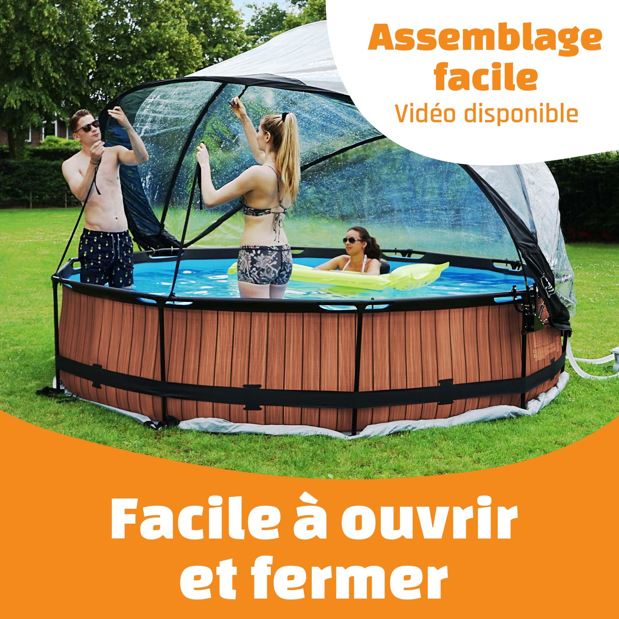EXIT Toys Dôme Piscine Hors Sol Rond 366 cm pour Piscines 360–370 cm – Abri Piscine Hors Sol pour Intex Bestway et EXIT – Garde l’Eau Plus Propre et Plus Chaude – Transparent