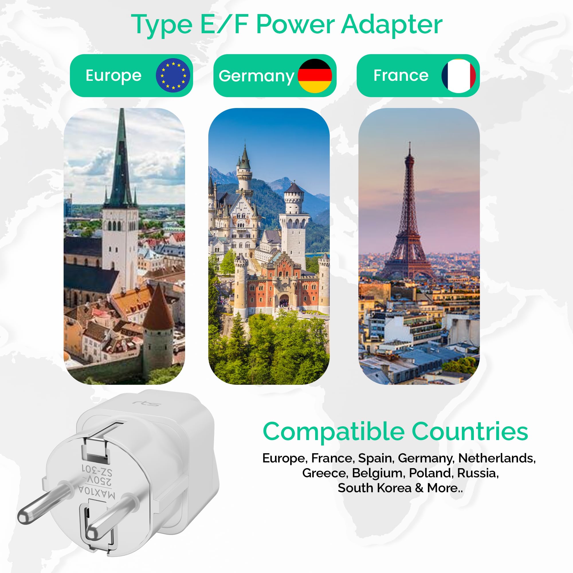 rts (2 Pack) Europe Travel Adapter, India to Europe Plug (Schuko) - Type E/F European Plug Adapter, Universal Adapter for Europe Adapter Germany, France laptops Smartphones Tablets Camera Chargers — Amazon image 7