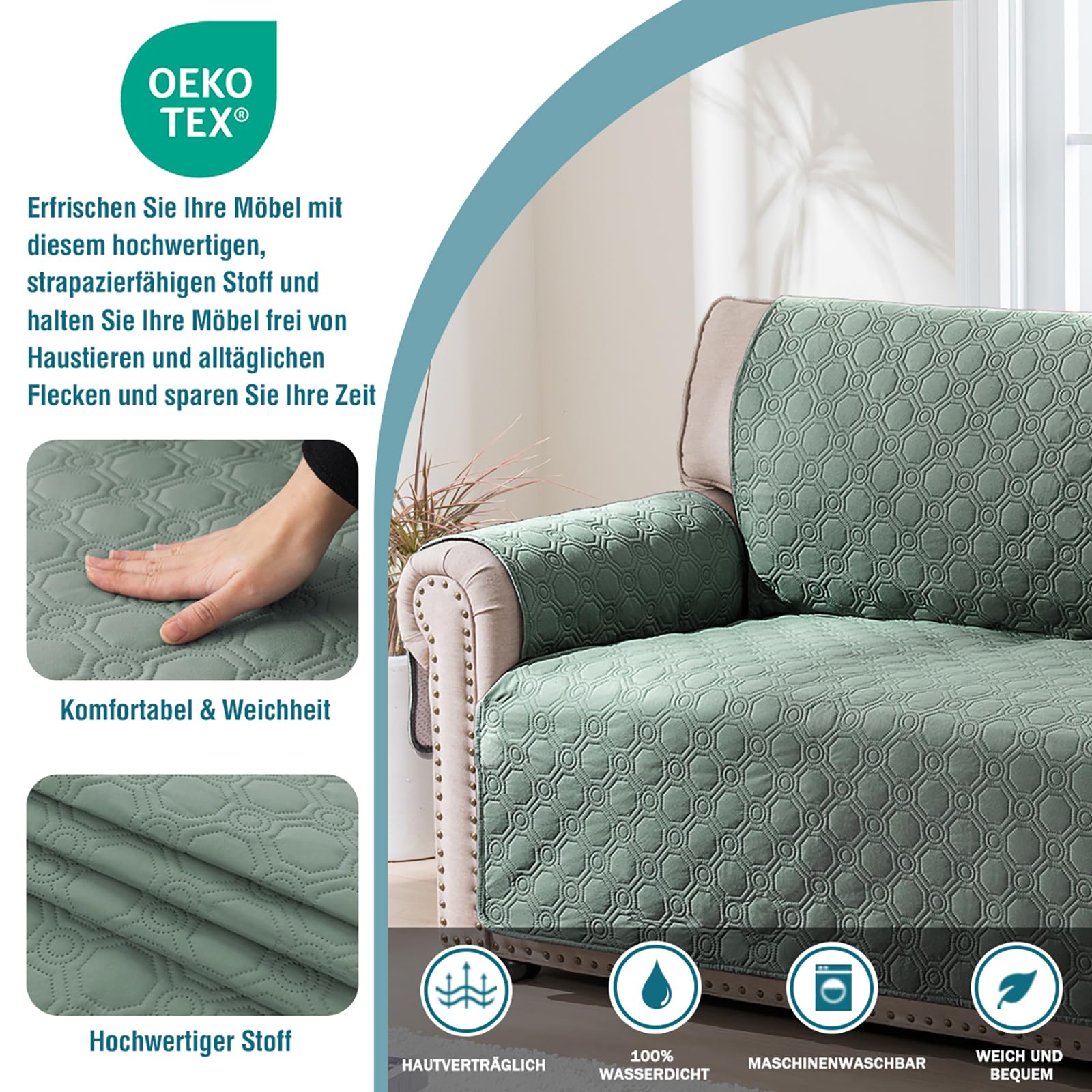 BellaHills 100% Wasserdicht Sofabezug Ecksofa l Form(205cm) Sofa Überzug Couchbezug Eckcouch Sofaschutz Sofaschoner rutschfest Sofabezüge, Lilienkissen