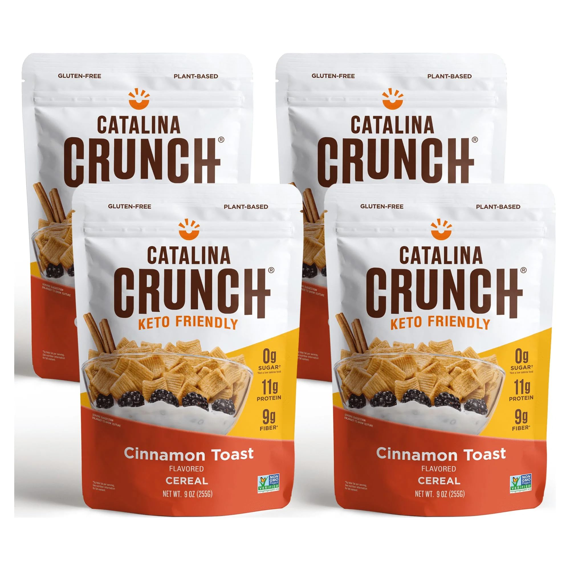 Catalina Crunch Protein Cereal | Sugar Free Breakfast Cereal with 11g of Protein | Gluten Free, Keto Friendly | Cinnamon Toast - 9 oz. Bag (Pack of 4) - Packaging May Vary
