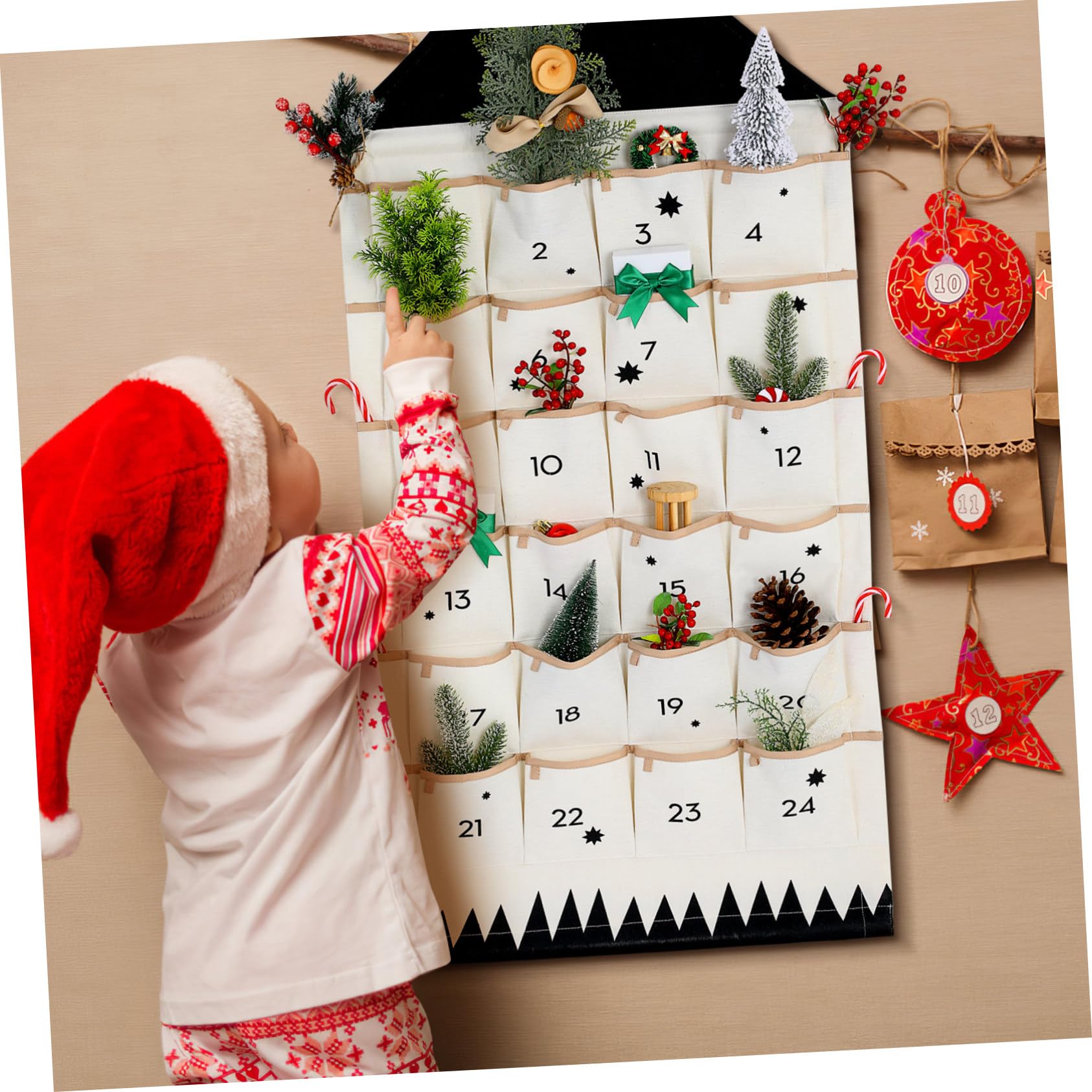STOBOK Adventskalender Aus Canvas Mit 24 Fächern 120x47cm Wandbehang Organizer Für Kleinteile Praktische Aufbewahrungstasche Für Weihnachten Und Kinderzimmer