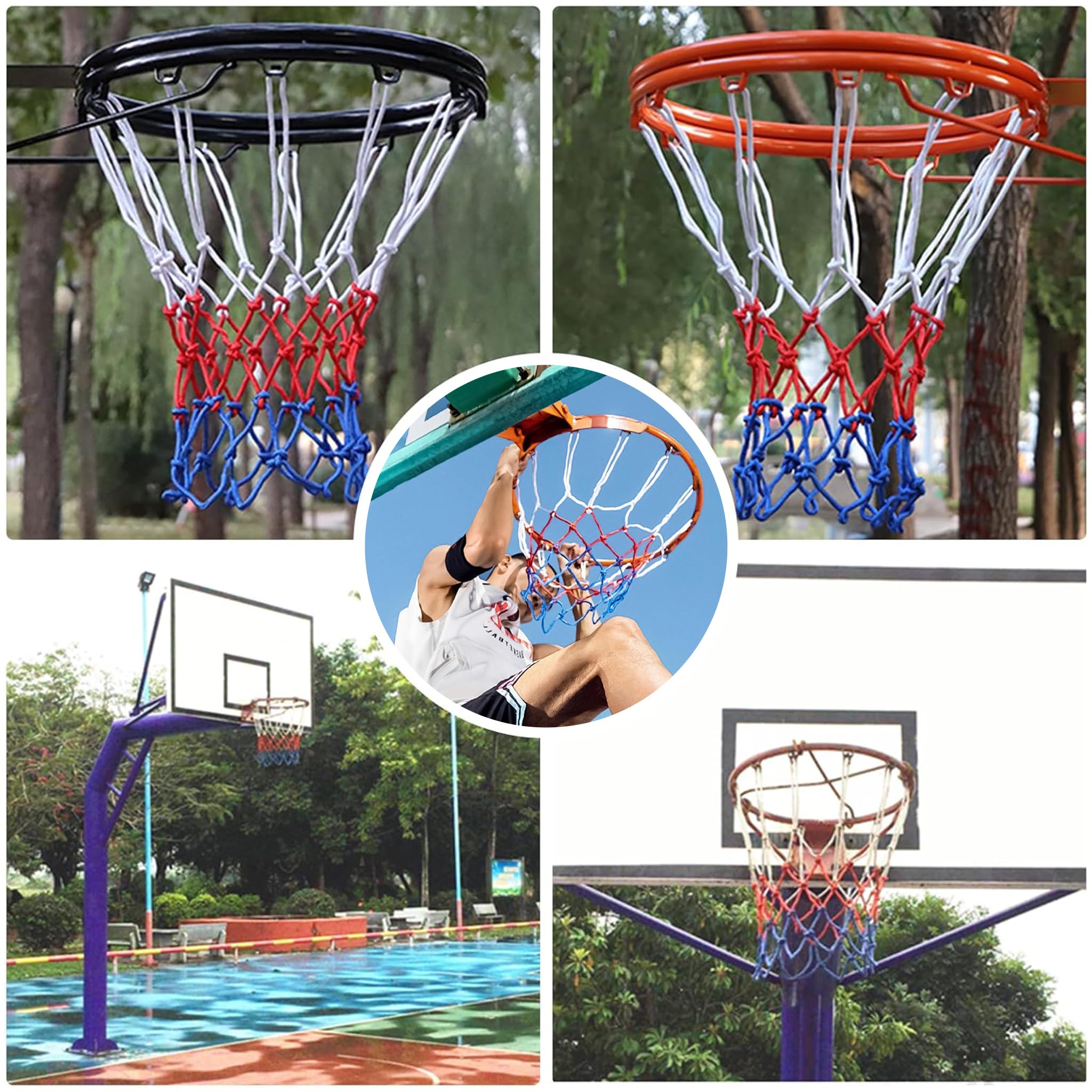 2 Pezzi Rete da Basket, Rete per Canestro da Basket Dimensioni Standard con 12 Anelli, Rete da Basket per Esterno e Interno, Nylon Rinforzato Resistente alle Intemperie, Lunghezza 45cm