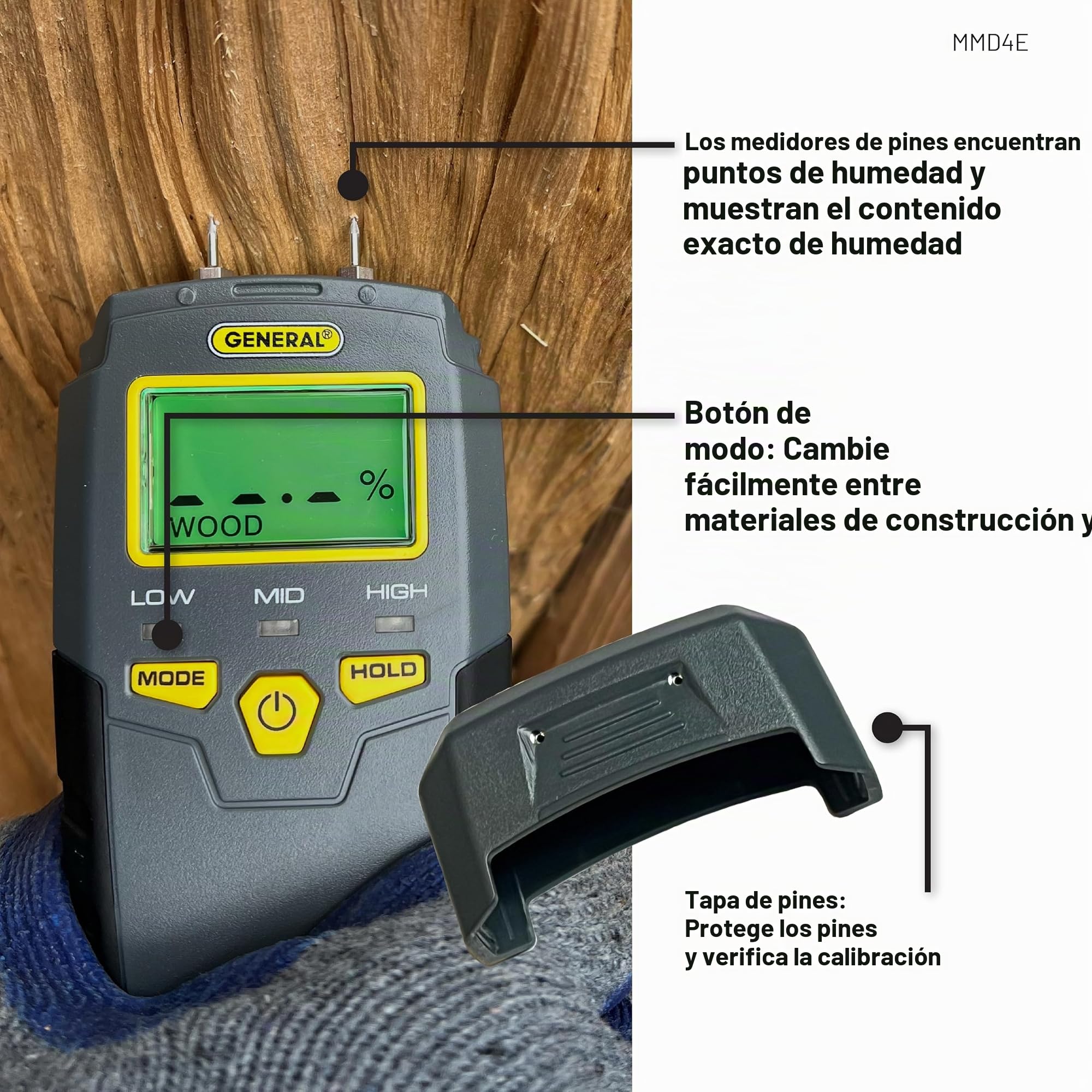 General Tools Medidor de humedad, tipo de pin, LCD digital (MMD4E)
