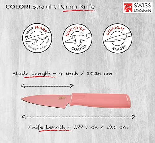 Miniatura 26 de Kuhn Rikon Colori - Cuchillo de pelar de acero inoxidable japonés de 4 pulgadas, hoja antiadherente, mango ergonómico y funda, color blanco