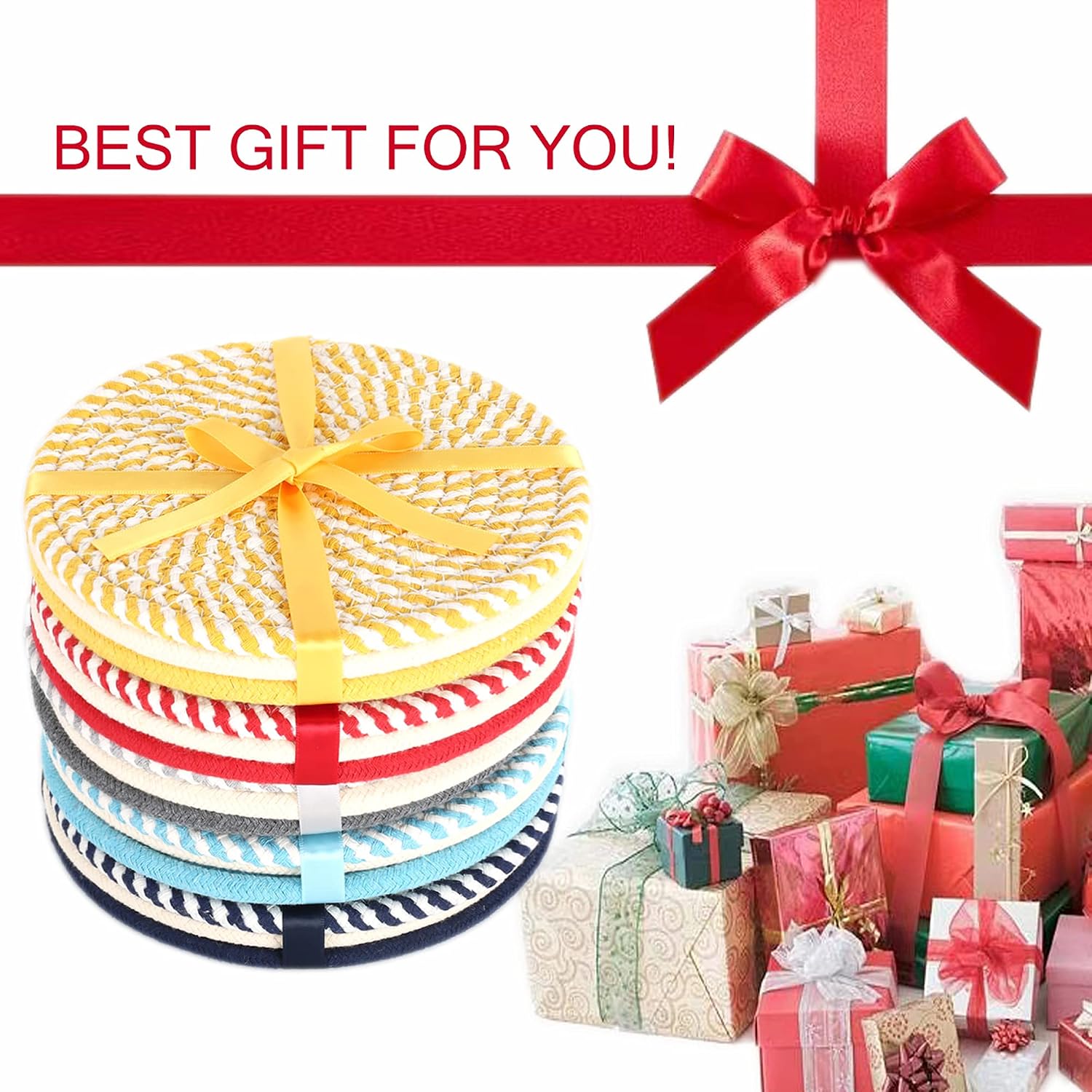 KAKAMAY Pot Holders for Kitchen Trivet Set 100% Cotton Thread Weave(Set of 3),Hot Pads for Kitchen Trivets for Hot Dishes Hot Pots and Pans by Diameter 7 Inches Blue